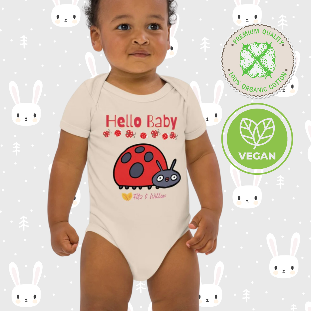 Organic cotton newborn bodysuit, Hello Baby - Fitz & Willow