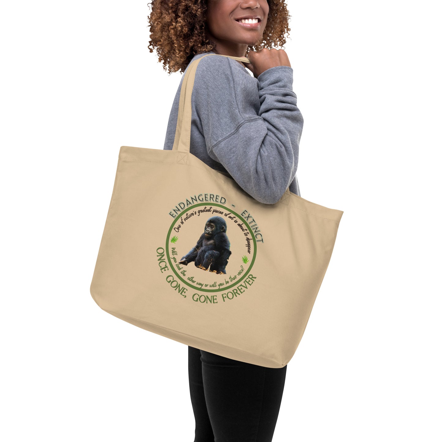 Large organic tote bag, Gorilla's Voice - Fitz & Willow