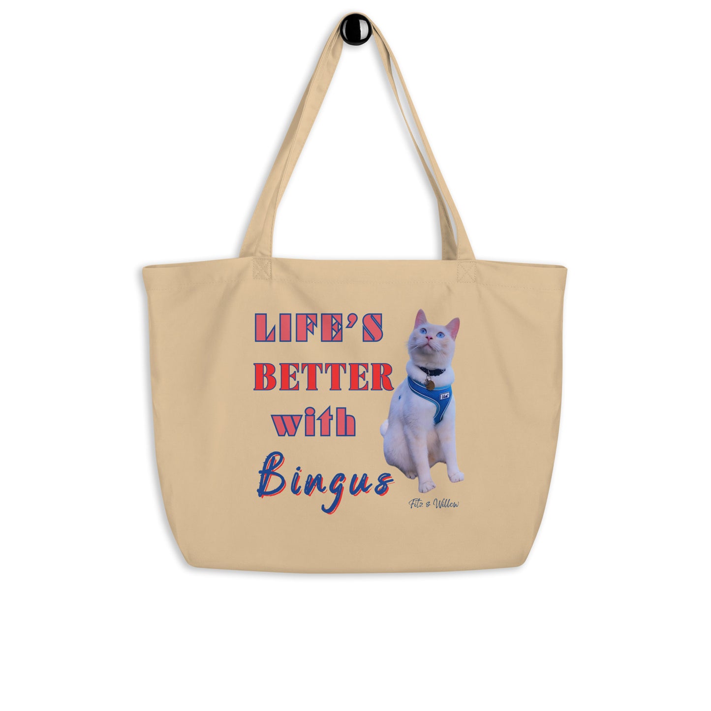 Life is better with Bingus the Siamese cat, Large organic tote bag - Fitz & Willow