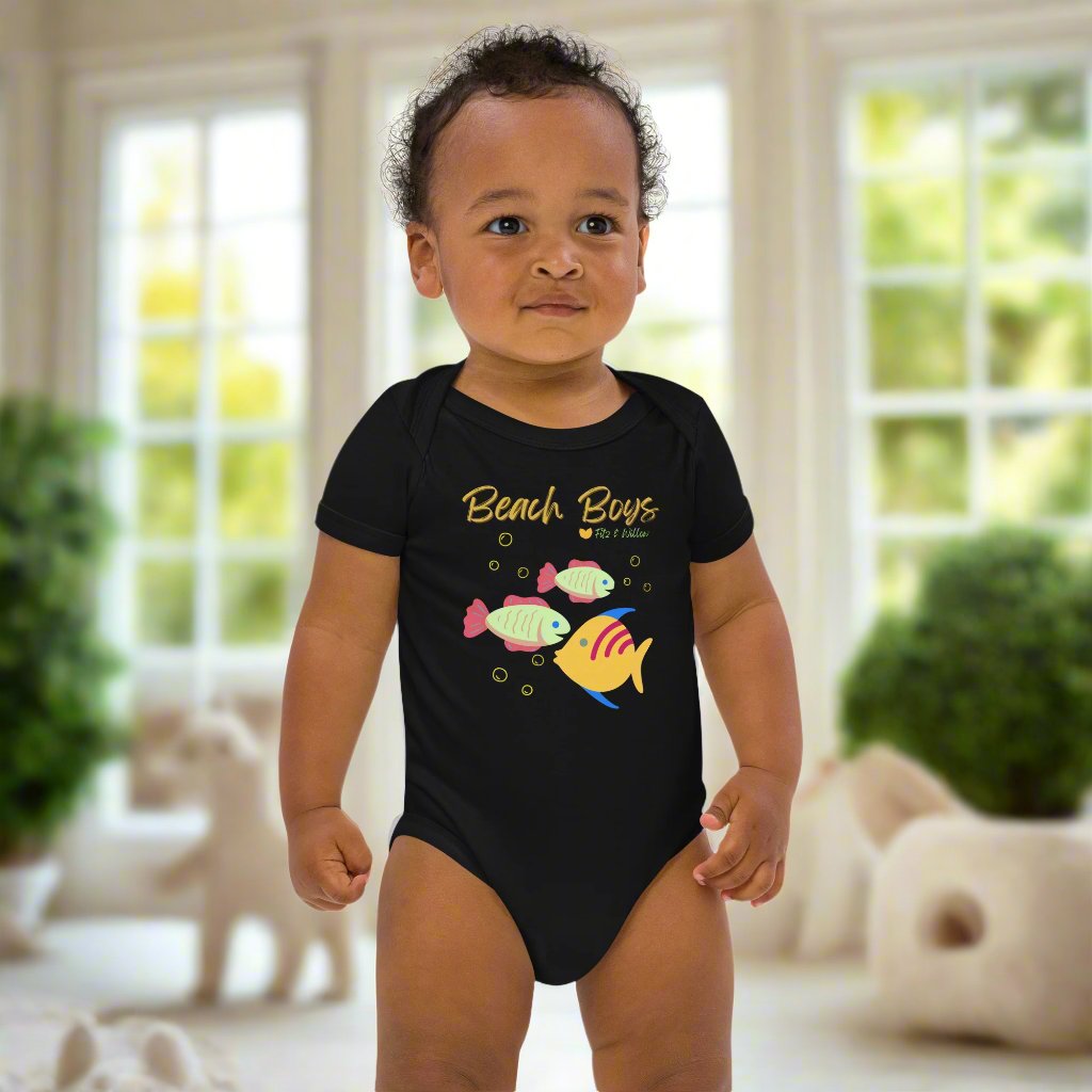 Organic cotton newborn bodysuit, short sleeve, Beach Boys - Fitz & Willow