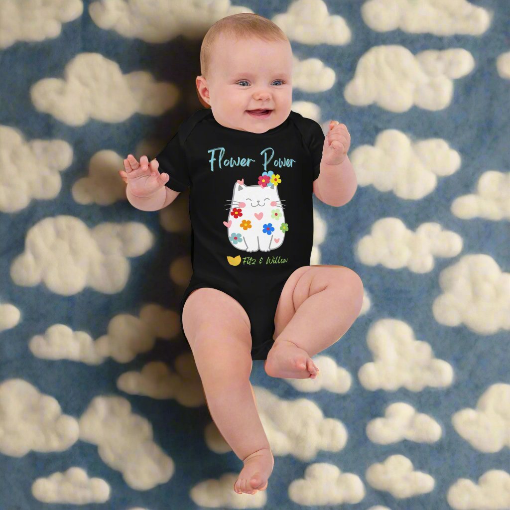 Organic cotton baby bodysuit, Flower Power - Fitz & Willow