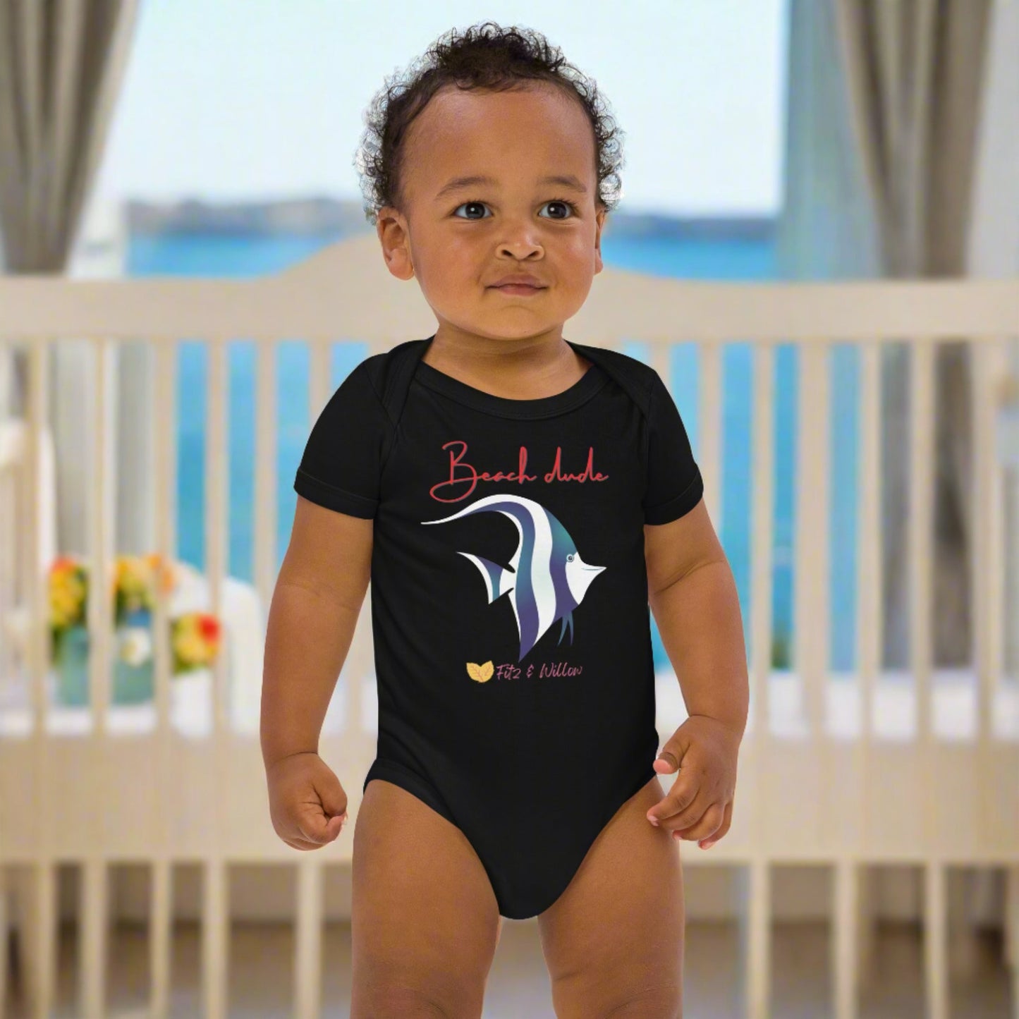 Organic cotton baby bodysuit, Beach dude - Fitz & Willow