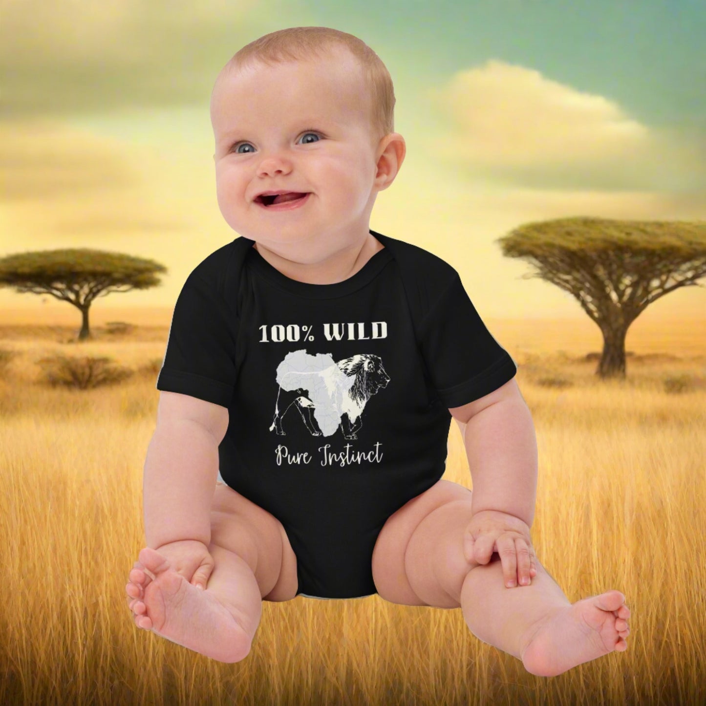 African Lion, Organic cotton newborn shortsleeved bodysuit - Fitz & Willow