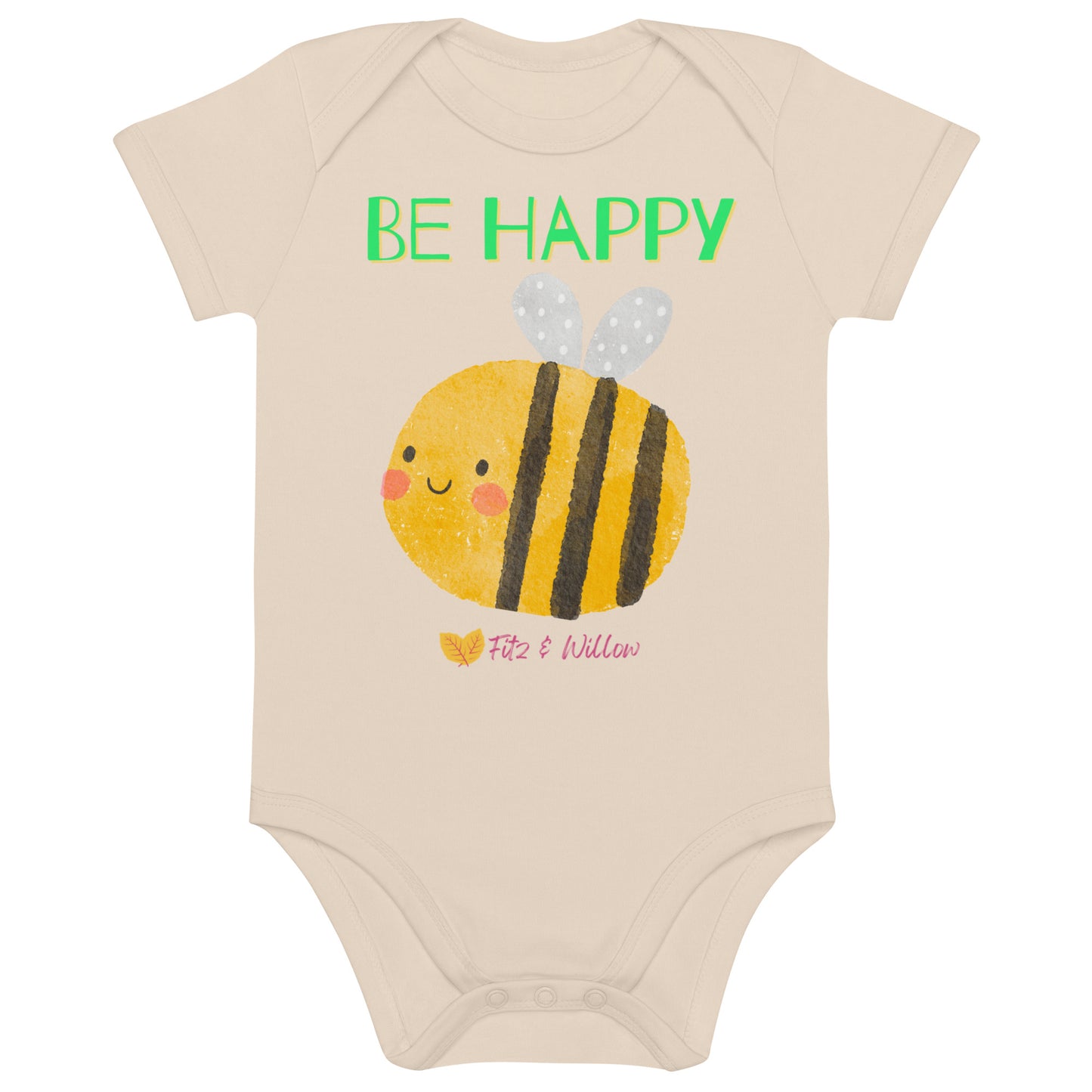 Organic cotton newborn bodysuit, Be Happy - Fitz & Willow