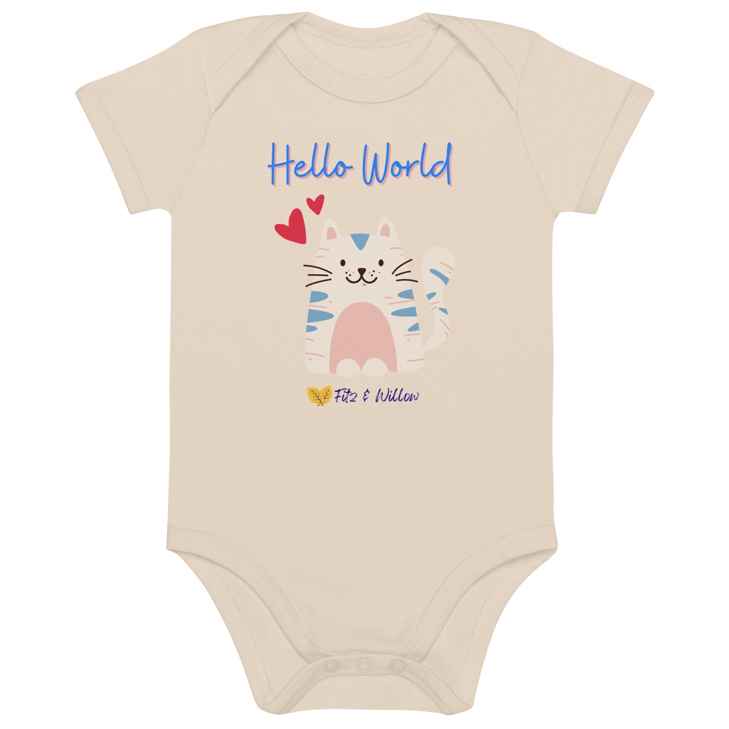 Organic cotton baby bodysuit, Hello World - Fitz & Willow