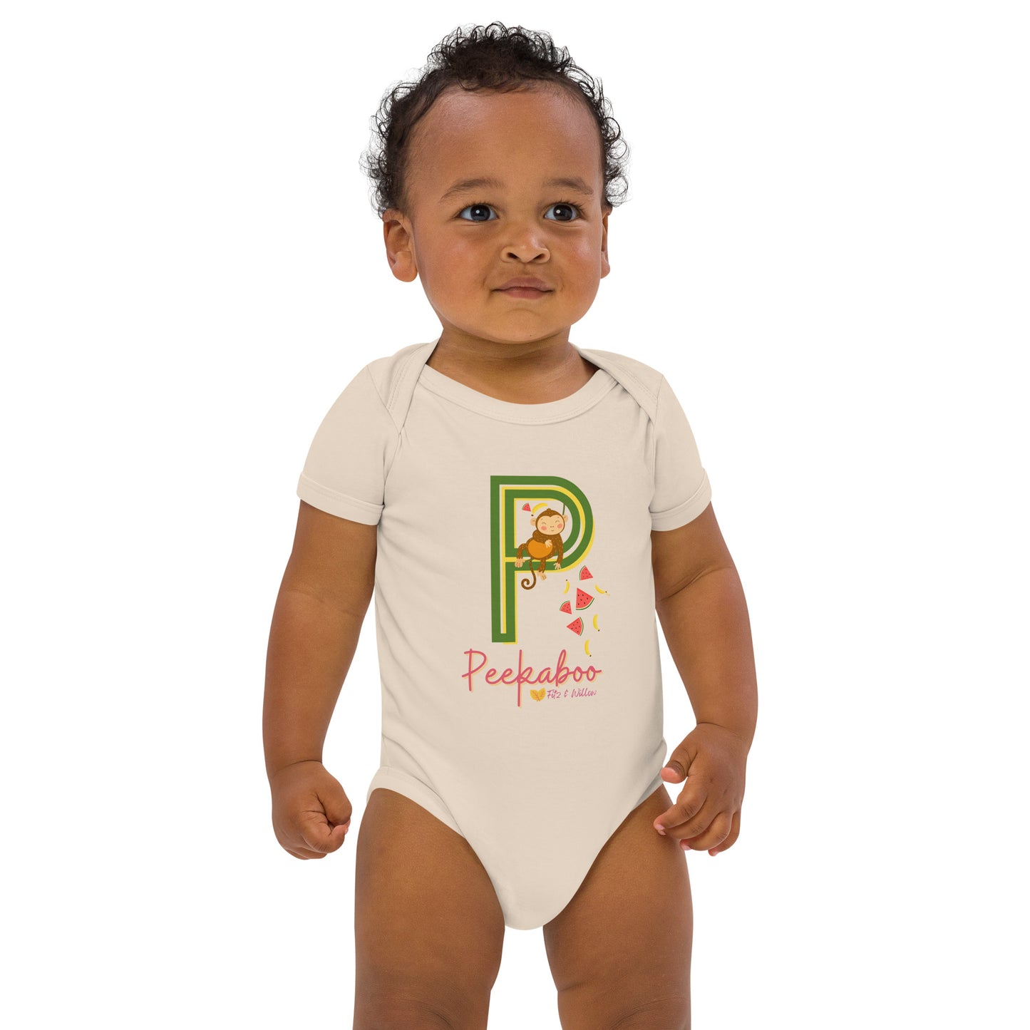Organic cotton baby bodysuit, Letter P - Fitz & Willow - Fitz & Willow