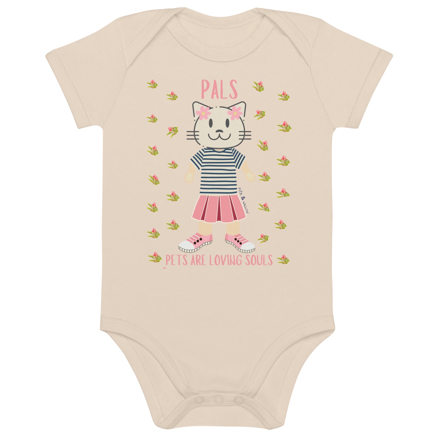 PALS, Cat themed organic cotton baby bodysuit - Fitz & Willow