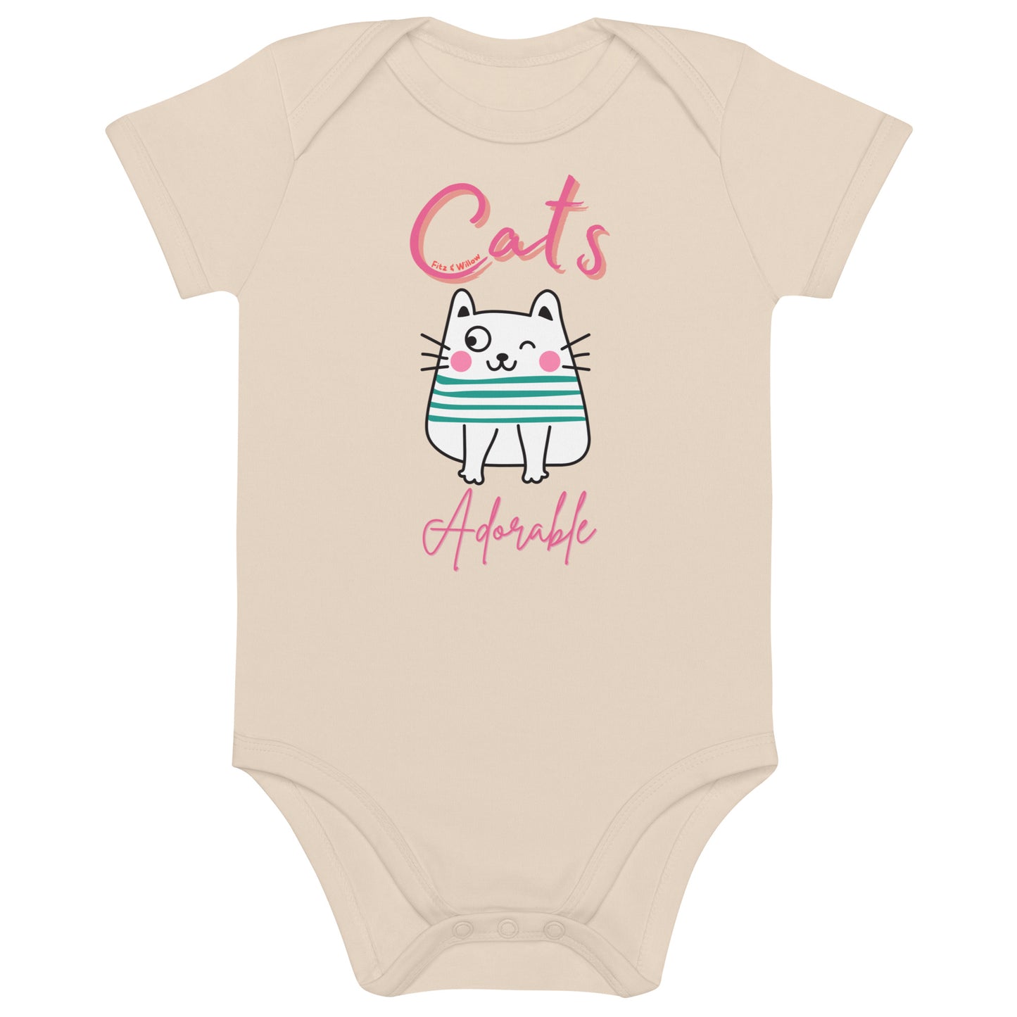 Adorable Cats, Organic cotton, shortsleeved, newborn bodysuit with cute cat design - Fitz & Willow