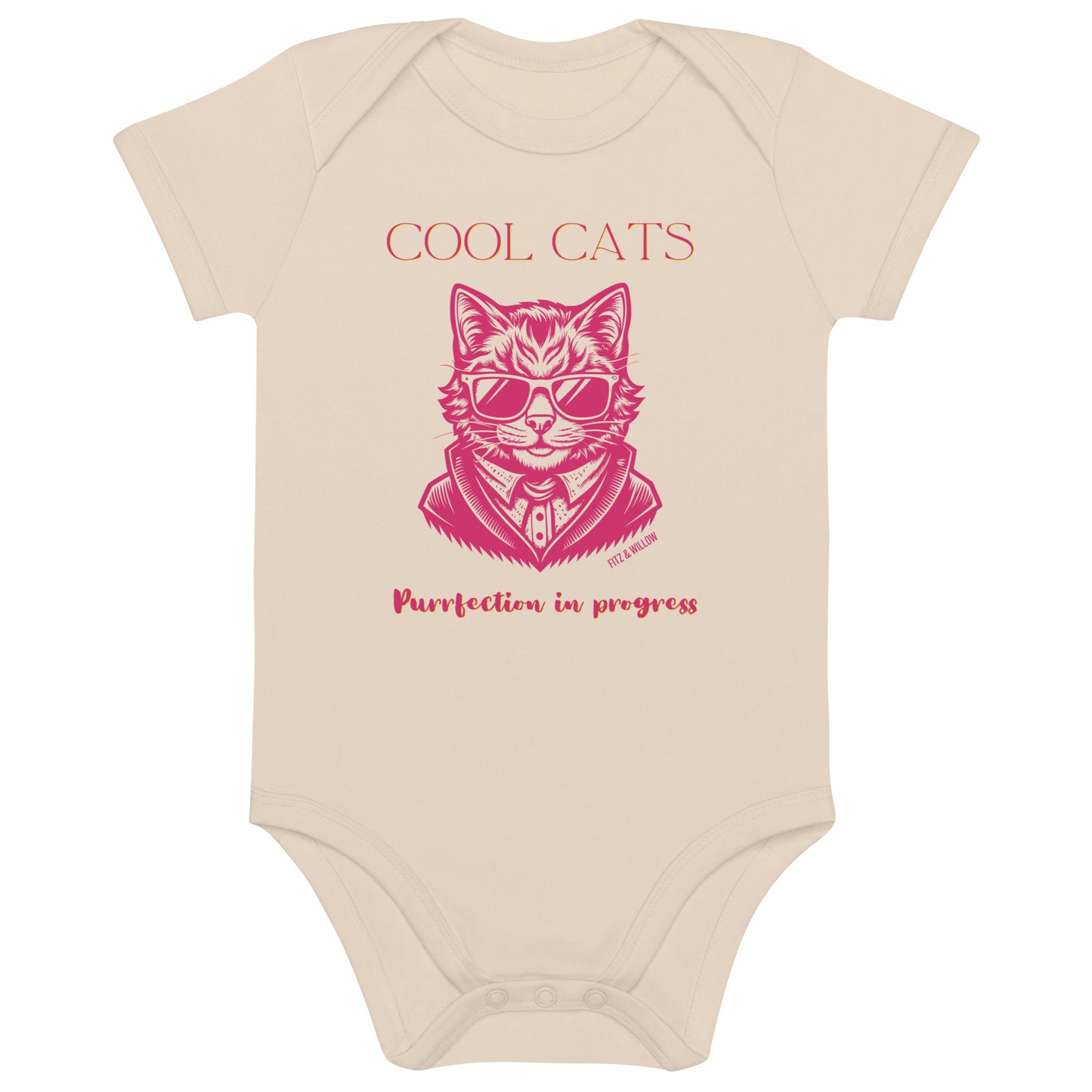 Cool Cats, Organic cotton newborn onesie with cool cat print - Fitz & Willow