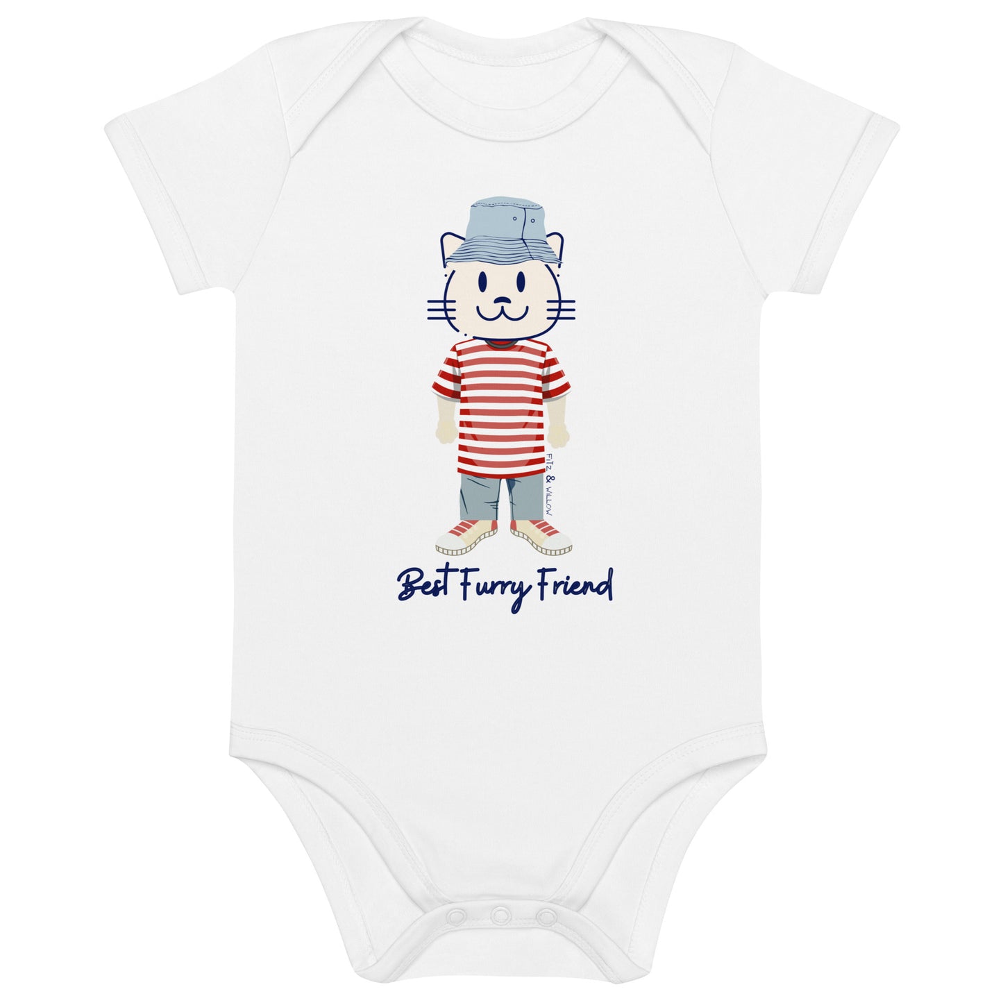 BFF, Cat themed organic newborn bodysuit - Fitz & Willow