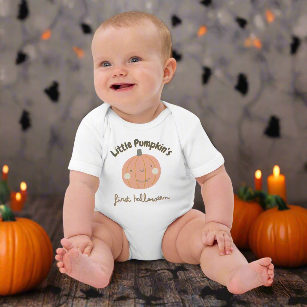 Vegan Organic Cotton Bodysuit - Little Pumpkin’s 1st Halloween - Fitz & Willow