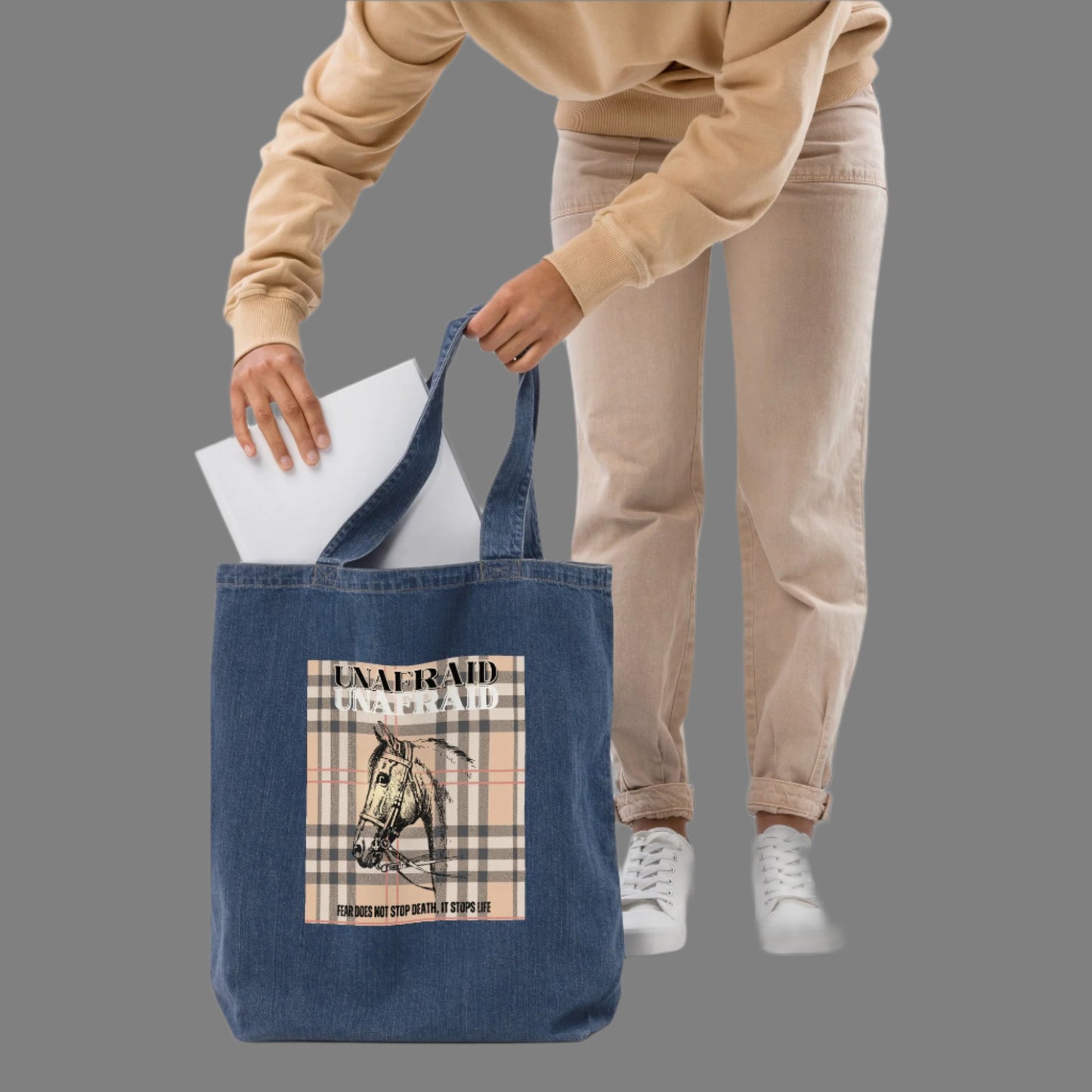 Organic Cotton Denim Tote Bag with Horse Print | Eco-Friendly - Fitz & Willow
