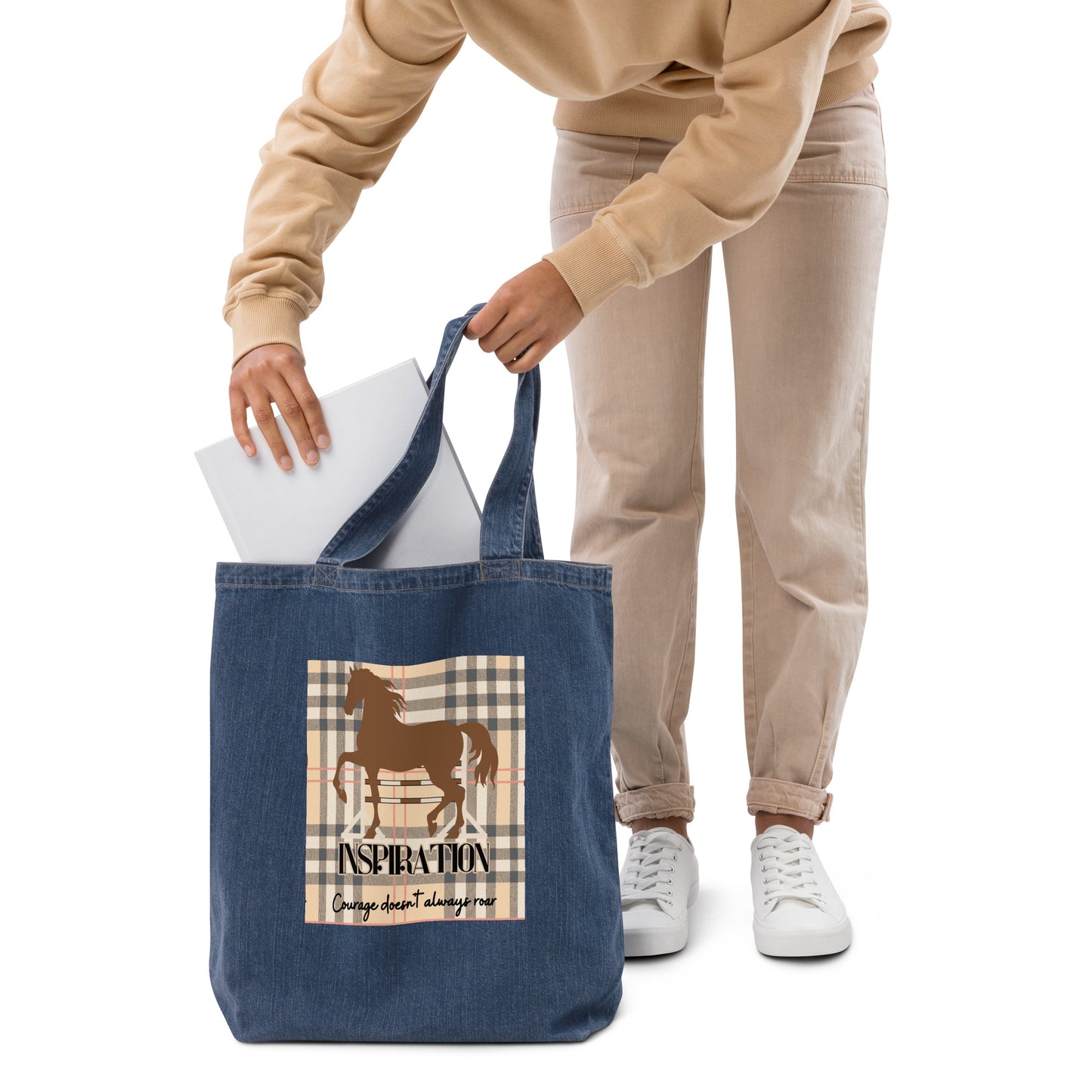Organic Cotton Denim Tote Bag with Horse Print - Eco-Friendly - Fitz & Willow