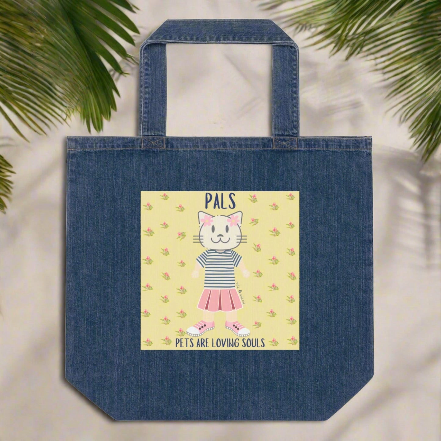 PALS, Cat themed organic denim tote bag - Fitz & Willow