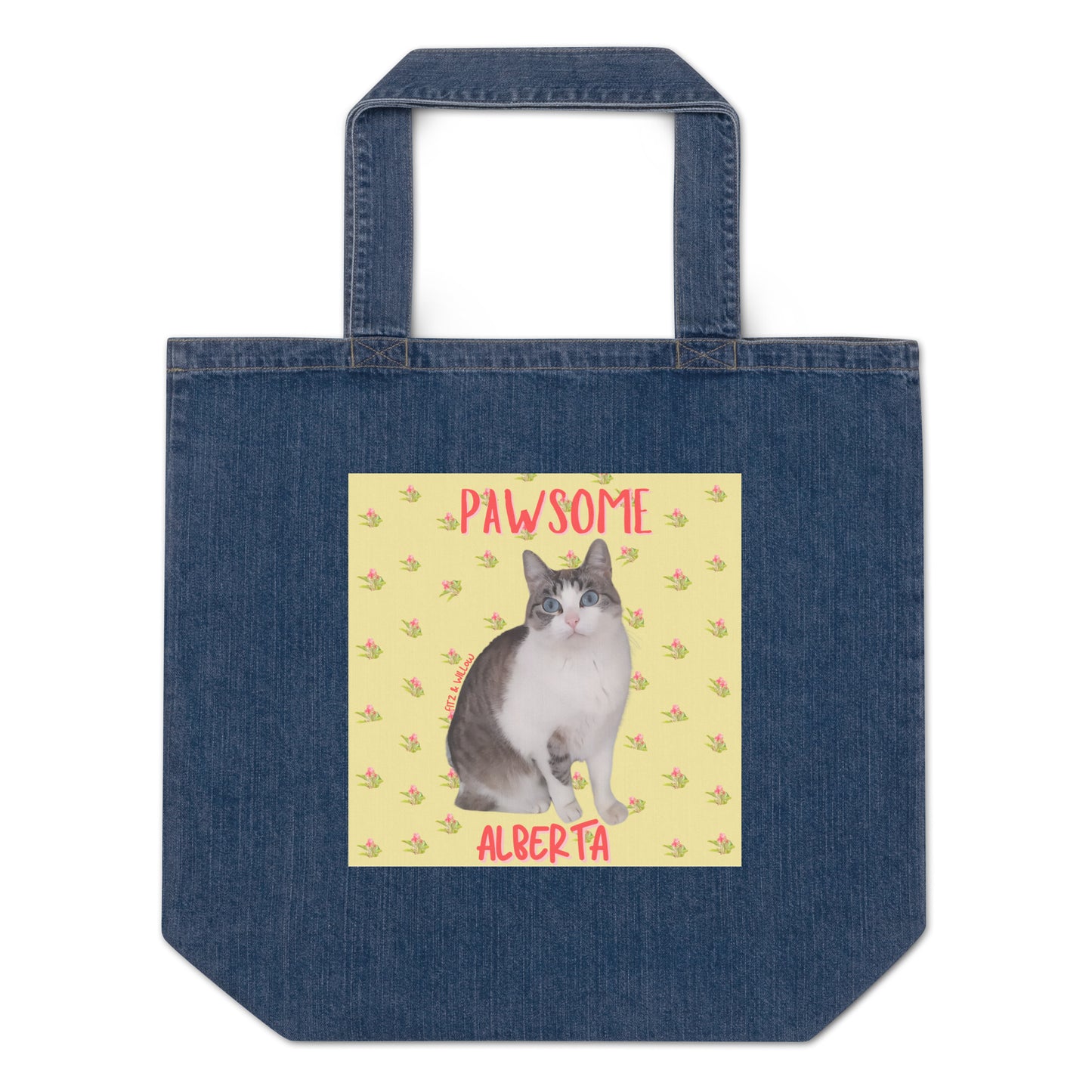 My cat Alberta, Organic denim tote bag - Fitz & Willow