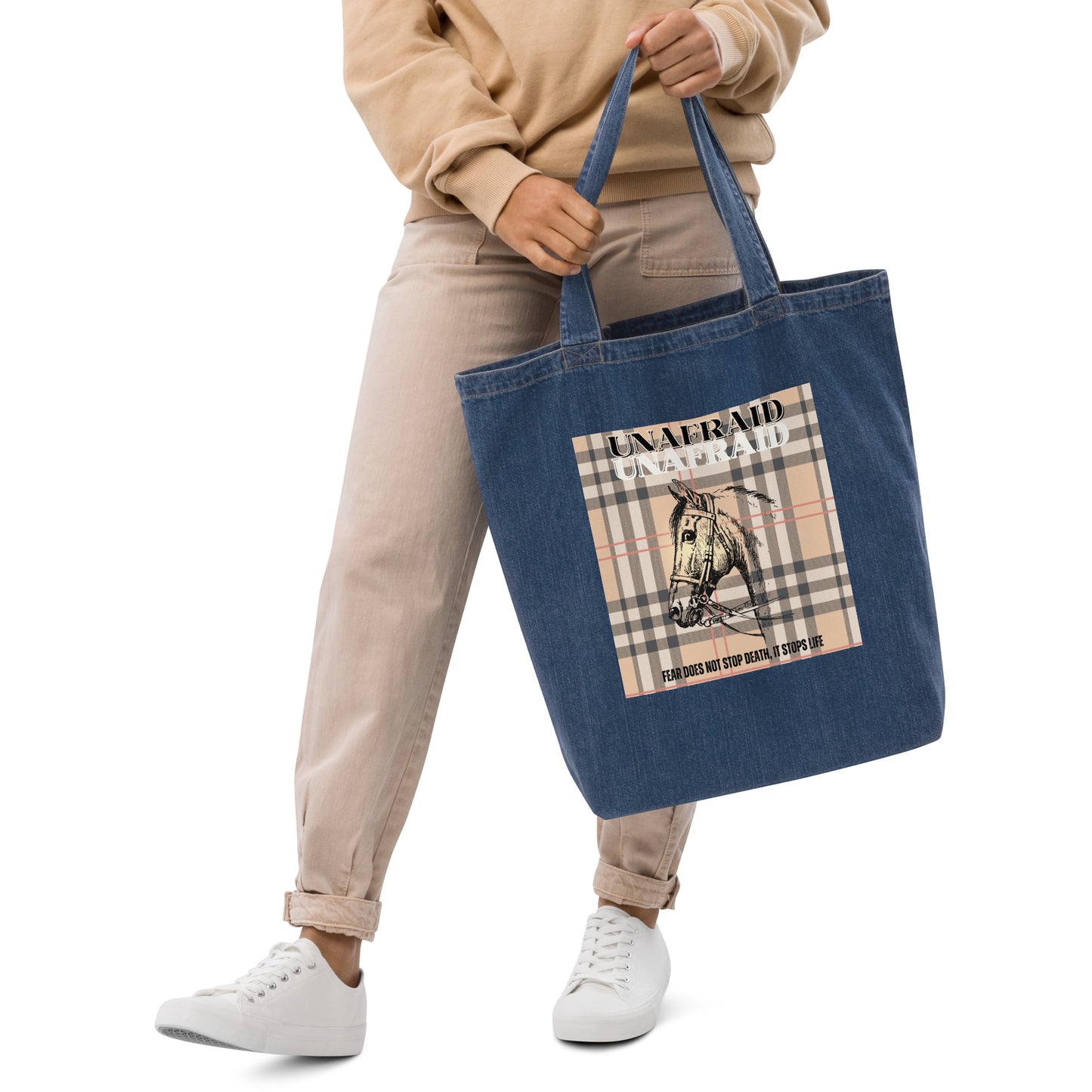 Organic Cotton Denim Tote Bag with Horse Print | Eco-Friendly - Fitz & Willow