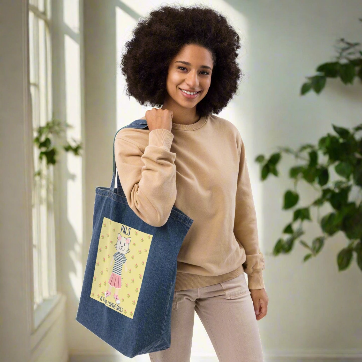 PALS, Cat themed organic denim tote bag - Fitz & Willow