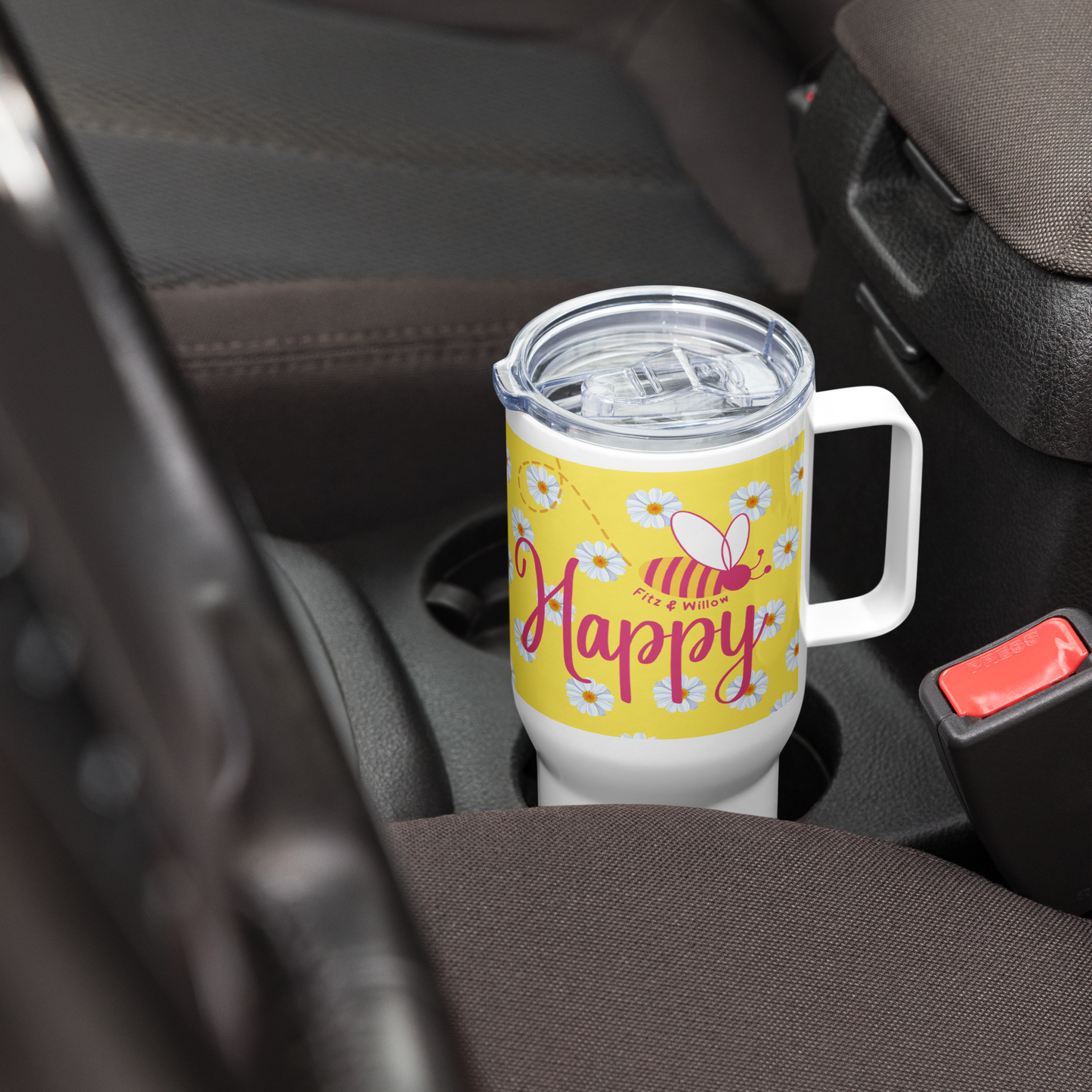Travel mug with a handle, Be Happy - Fitz & Willow