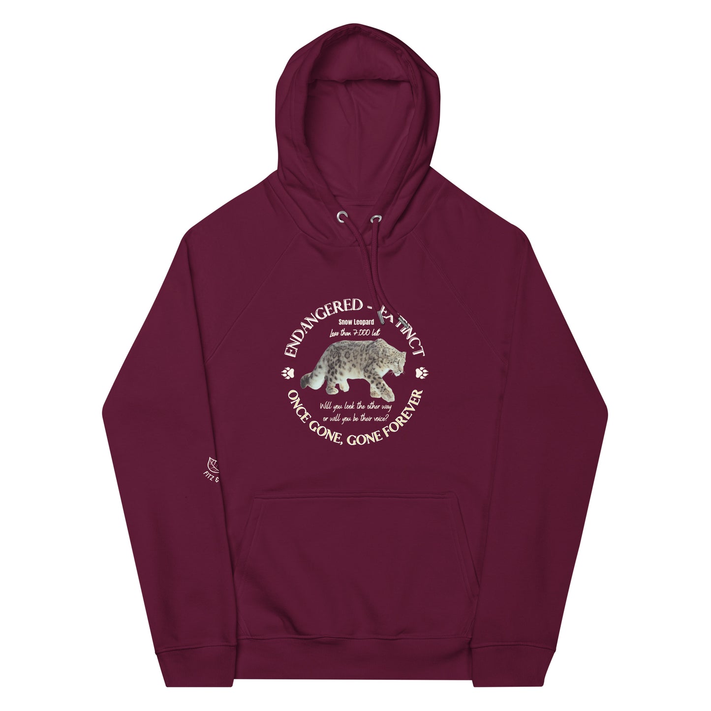 Save Snow Leopard, Unisex raglan hoodie - Fitz & Willow