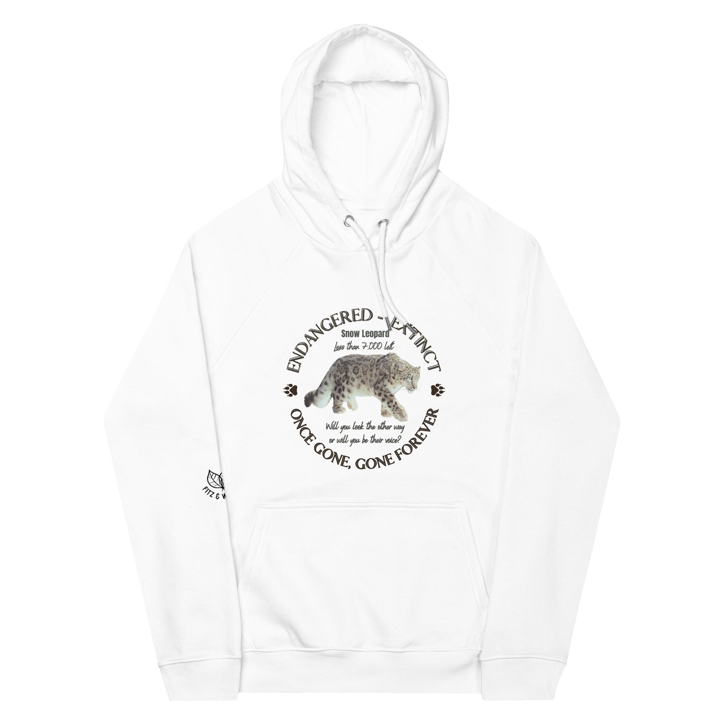 Save Snow Leopard, Unisex raglan hoodie - Fitz & Willow