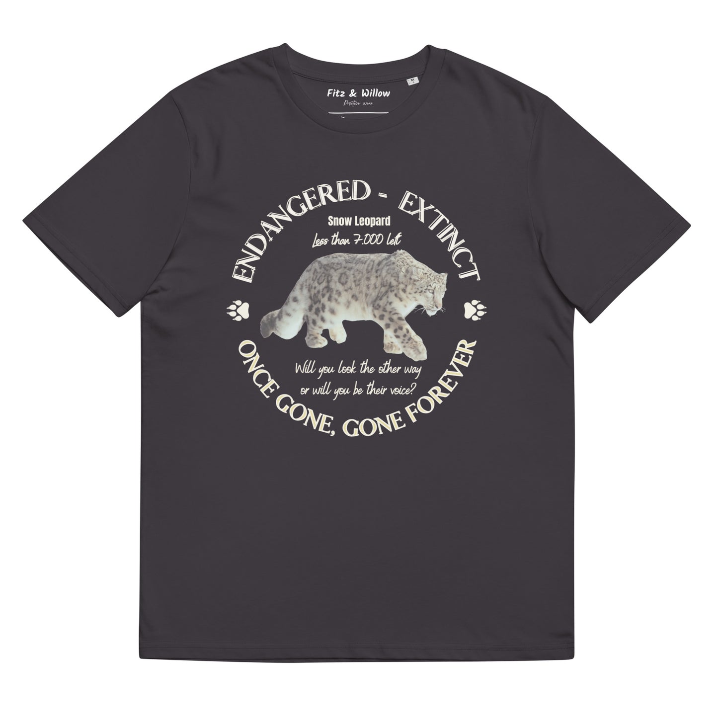 Unisex organic cotton t-shirt, Snow Leopard's voice - Fitz & Willow