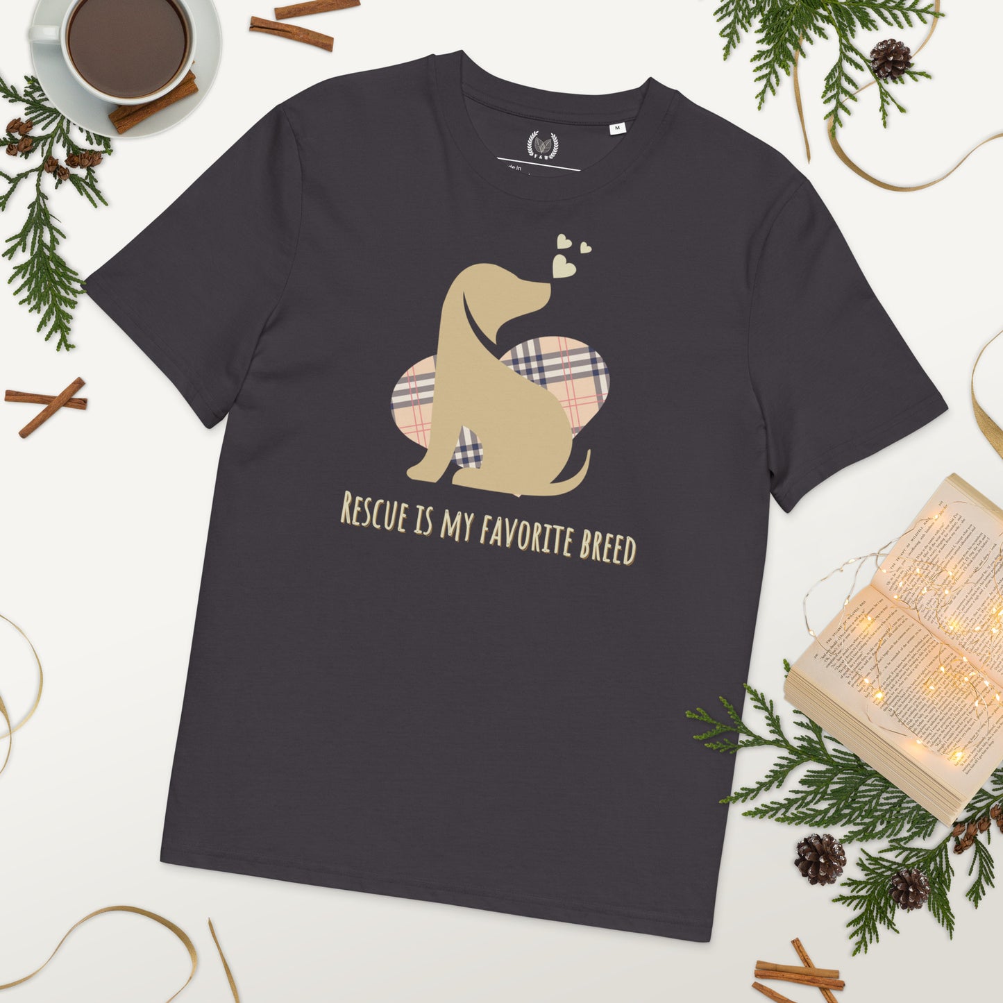 Vegan Organic Cotton Dog T-Shirt - 'Rescue Is My Favorite Breed' - Fitz & Willow