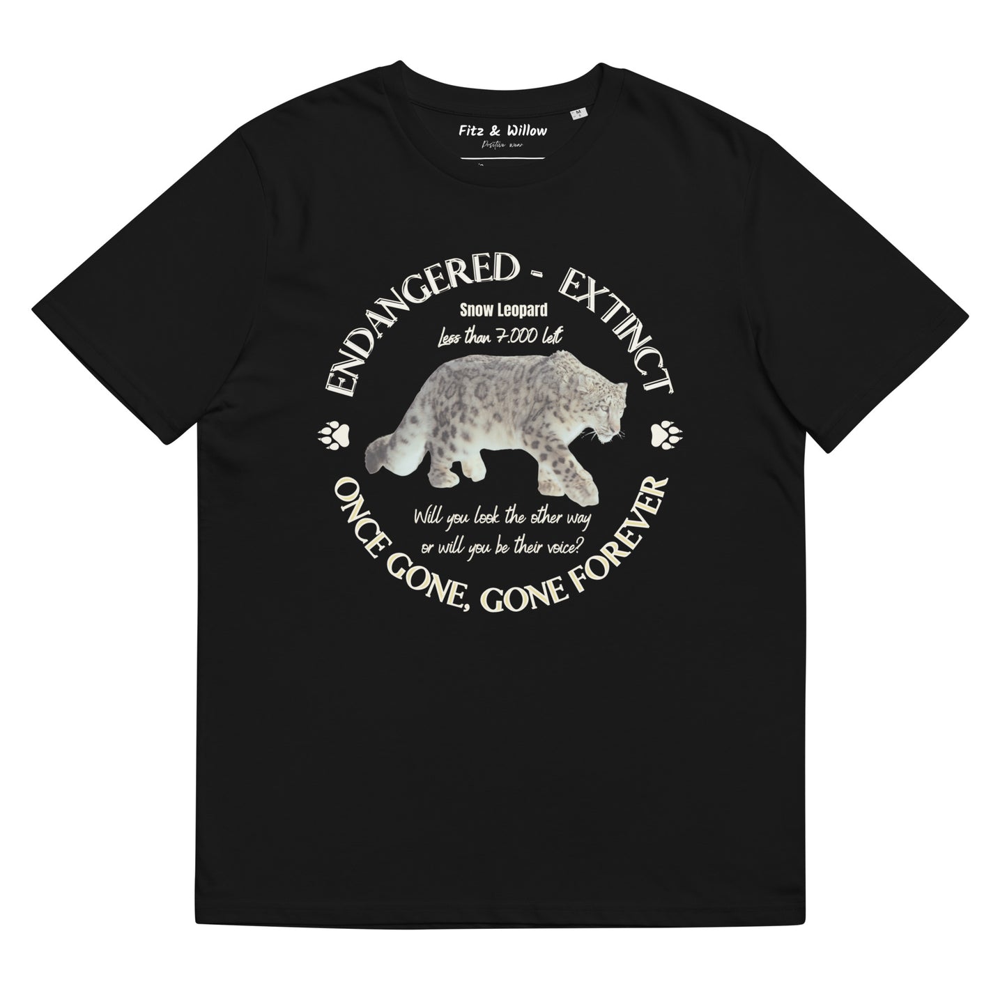 Unisex organic cotton t-shirt, Snow Leopard's voice - Fitz & Willow