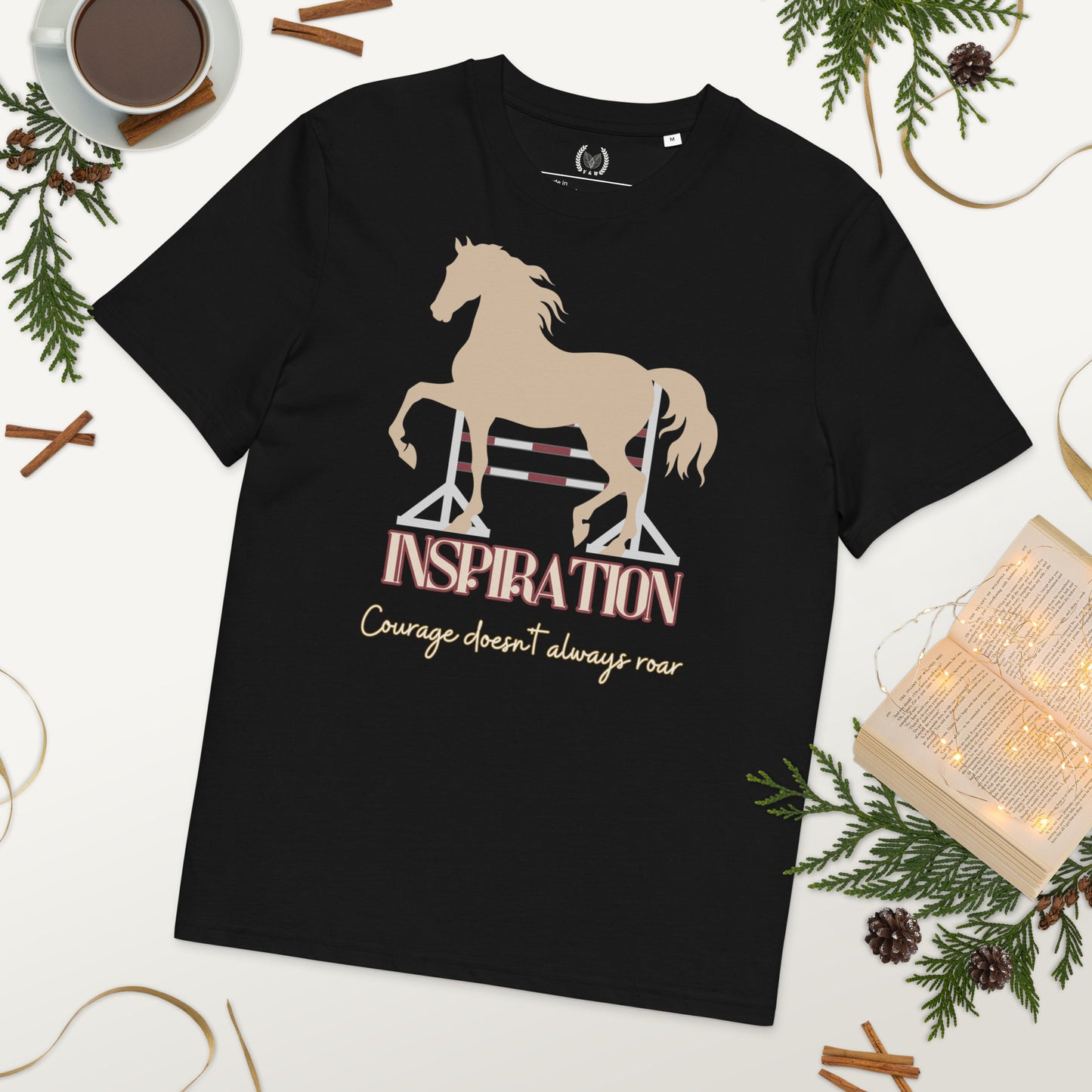 Vegan Organic Cotton Horse Print Tee with 'Inspiration' Quote - Fitz & Willow