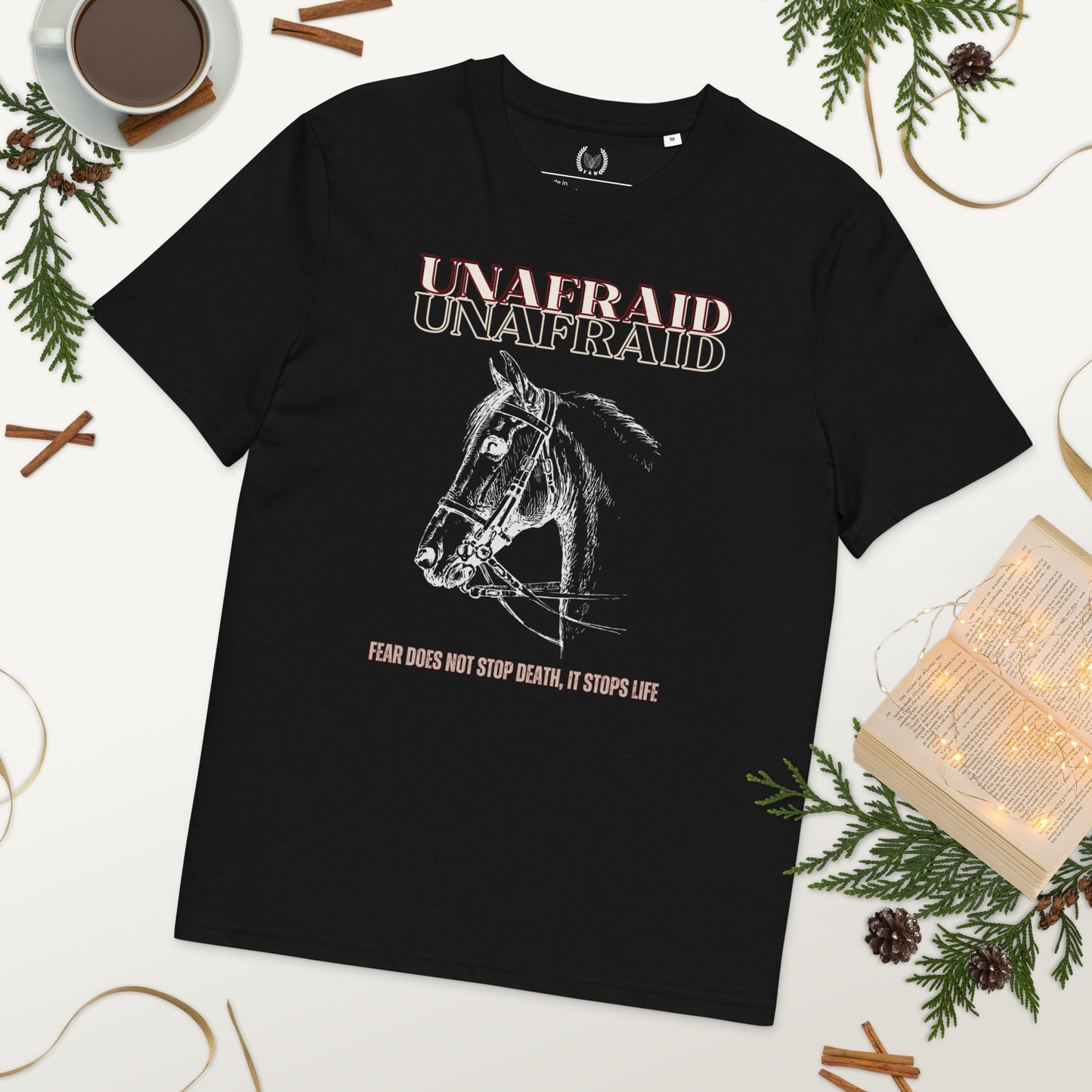 Vegan Organic Cotton Horse T-Shirt - 'Unafraid' Quote - Fitz & Willow