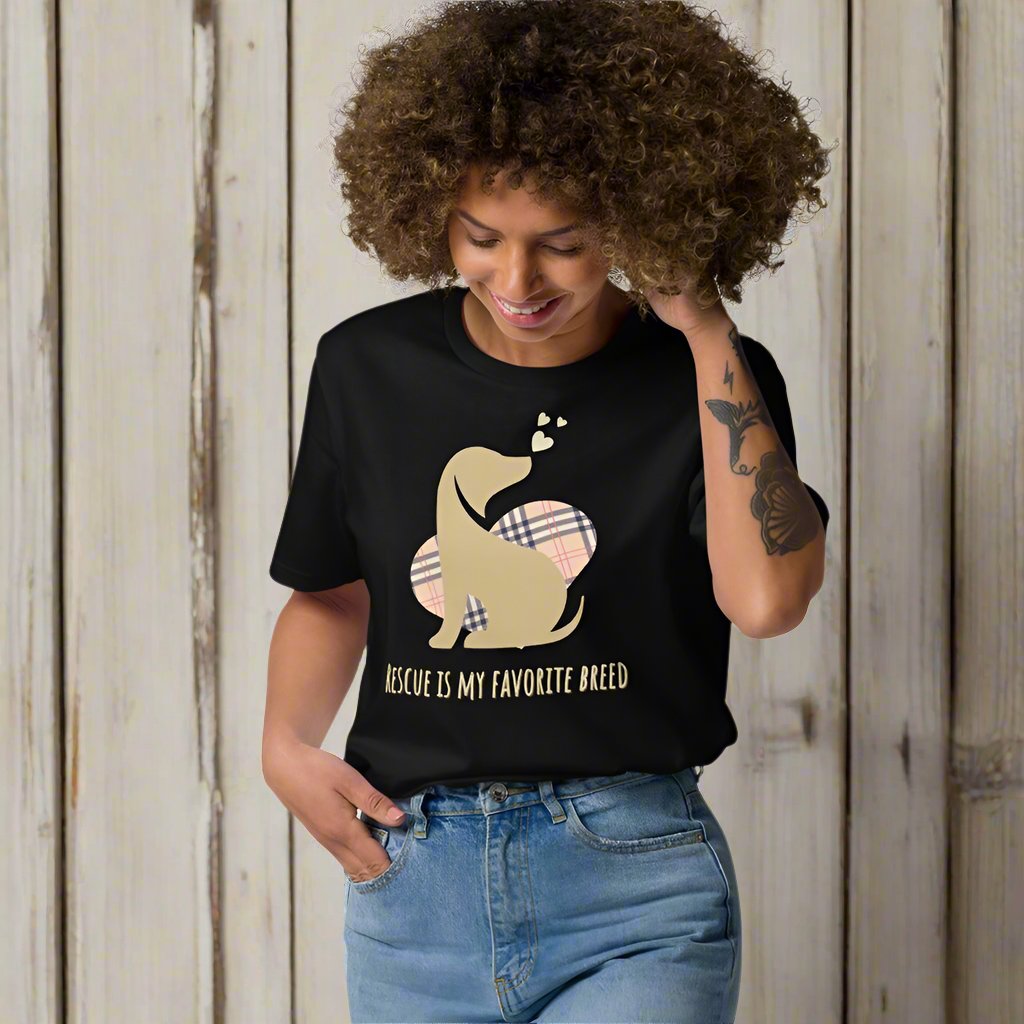 Vegan Organic Cotton Dog T-Shirt - 'Rescue Is My Favorite Breed' - Fitz & Willow
