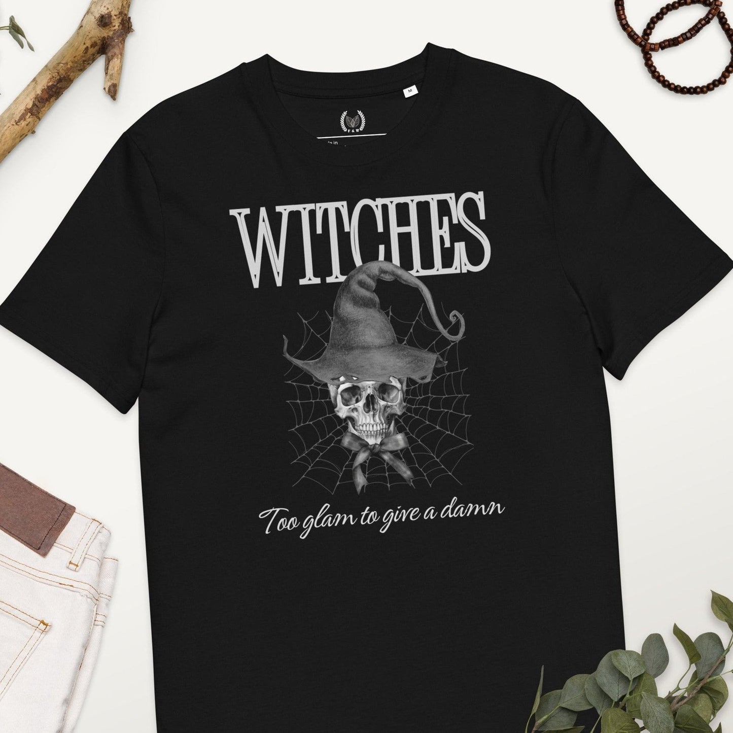 Organic Cotton Witch T-Shirt - Vegan Halloween Skull Design - Fitz & Willow
