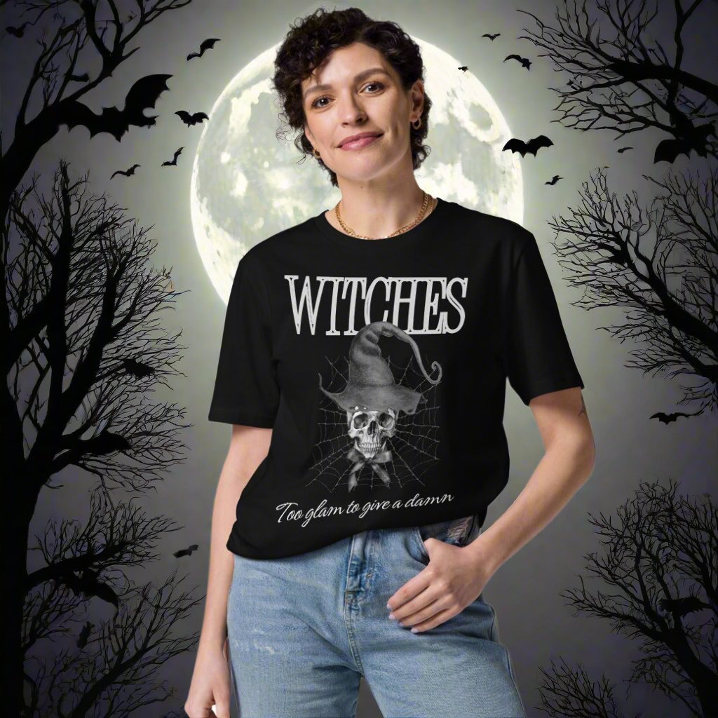 Organic Cotton Witch T-Shirt - Vegan Halloween Skull Design - Fitz & Willow