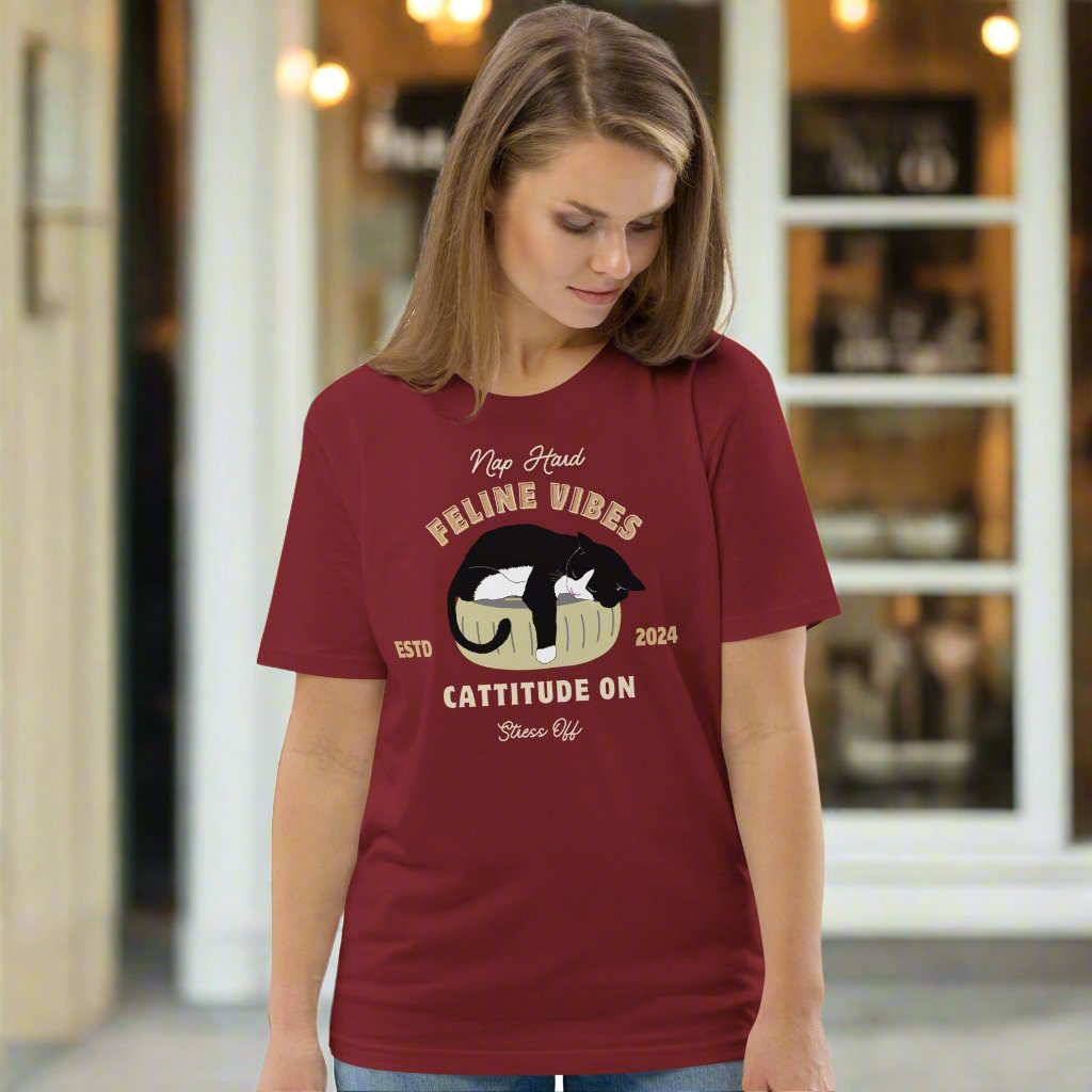 100% Vintage Cat Design Vegan T-Shirt - Cattitude On, Stress Off - Fitz & Willow