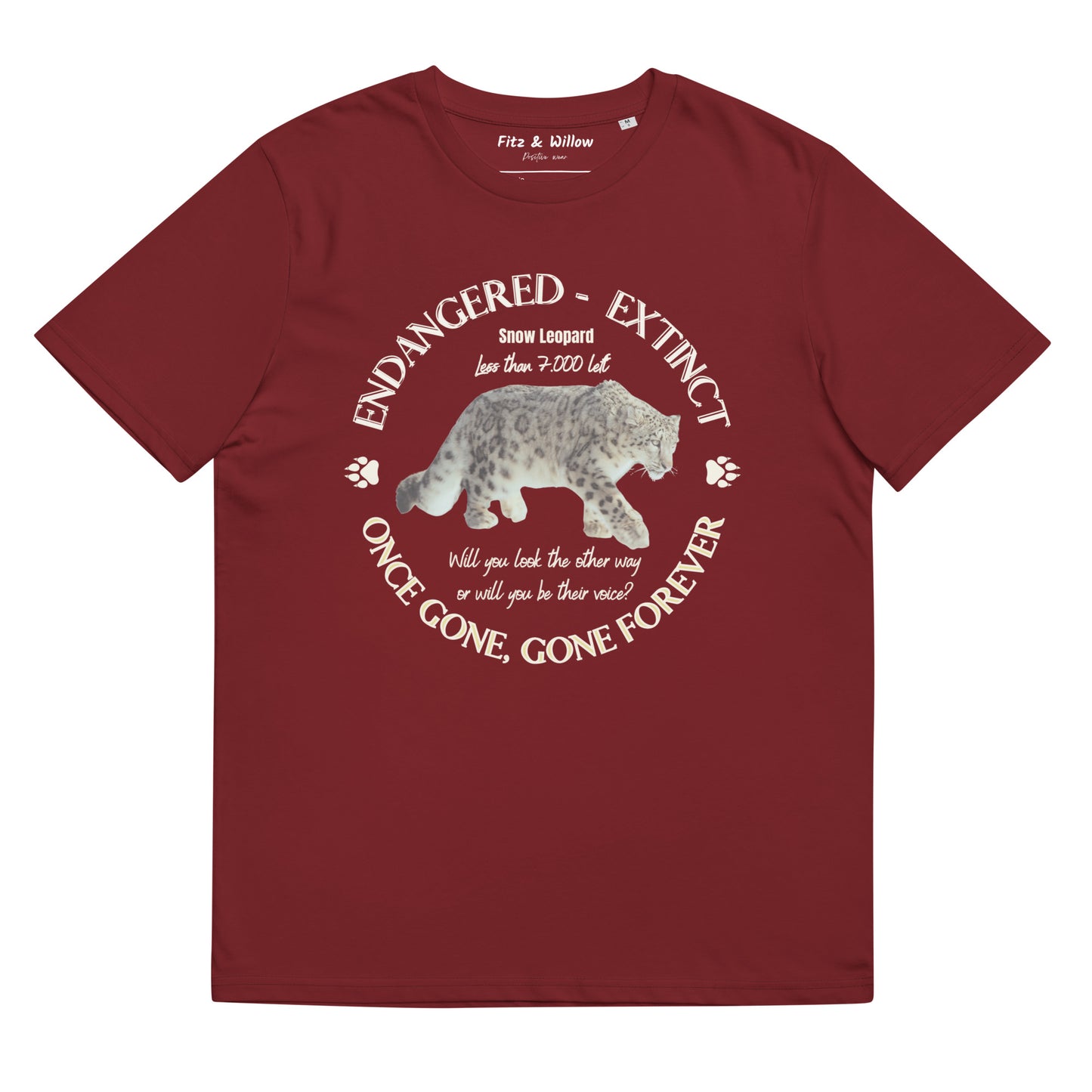 Unisex organic cotton t-shirt, Snow Leopard's voice - Fitz & Willow
