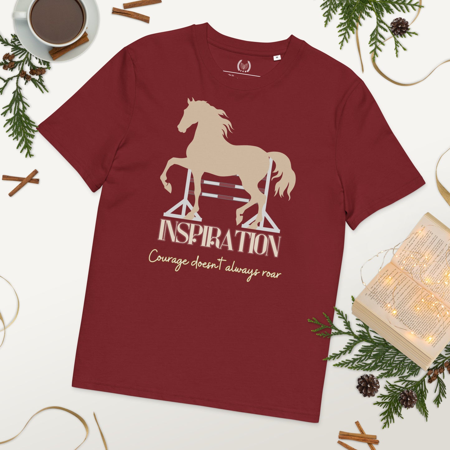 Vegan Organic Cotton Horse Print Tee with 'Inspiration' Quote - Fitz & Willow