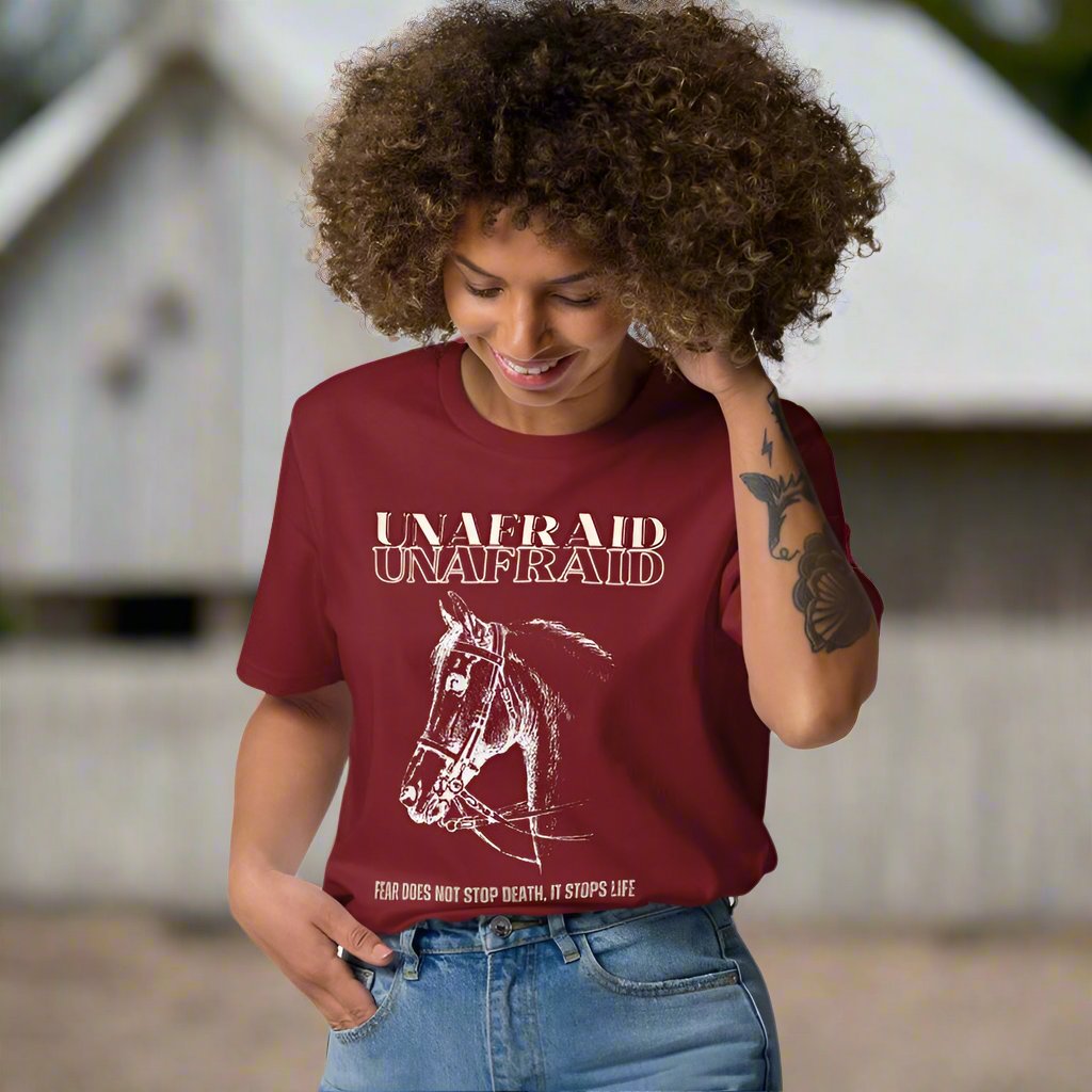 Vegan Organic Cotton Horse T-Shirt - 'Unafraid' Quote - Fitz & Willow