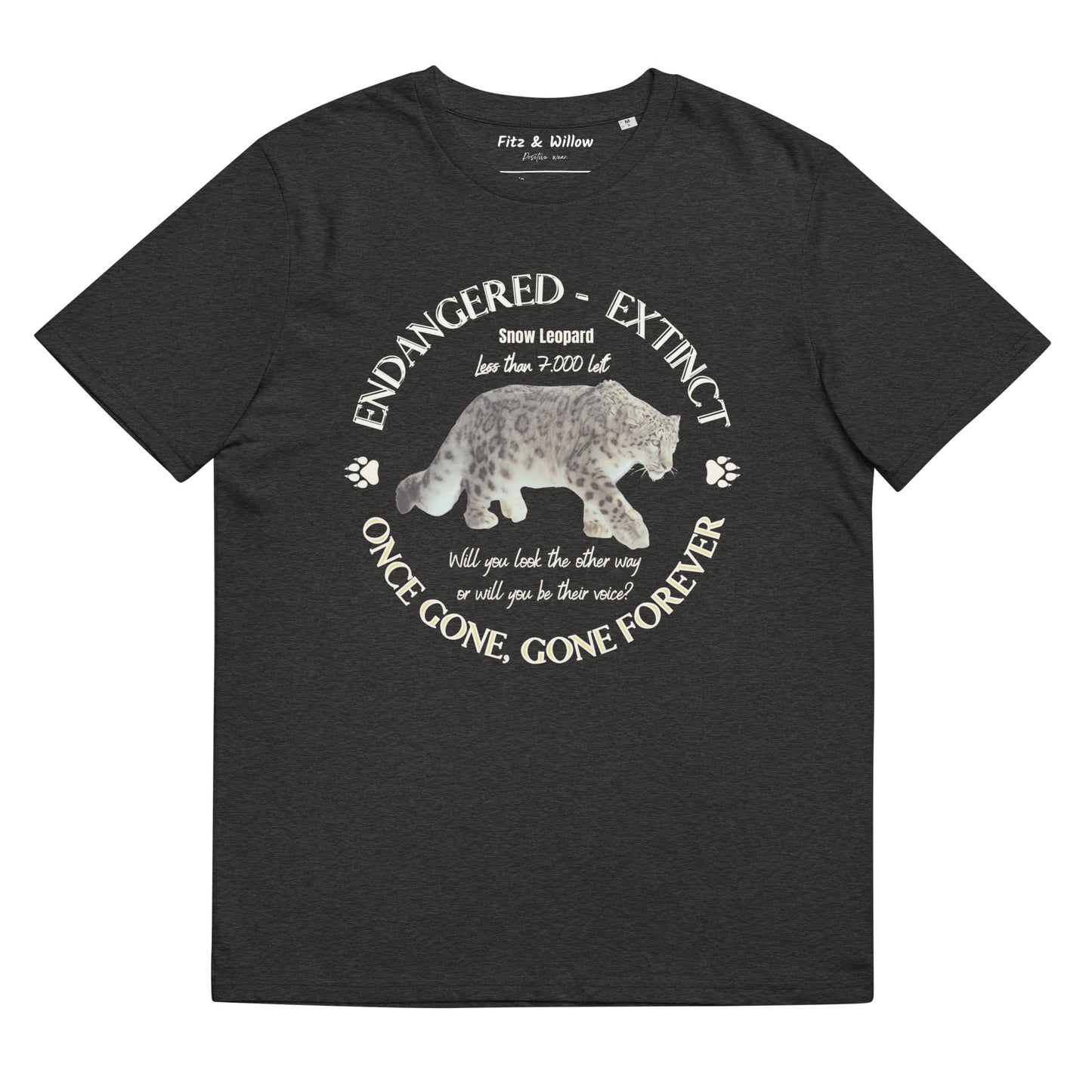 Unisex organic cotton t-shirt, Snow Leopard's voice - Fitz & Willow