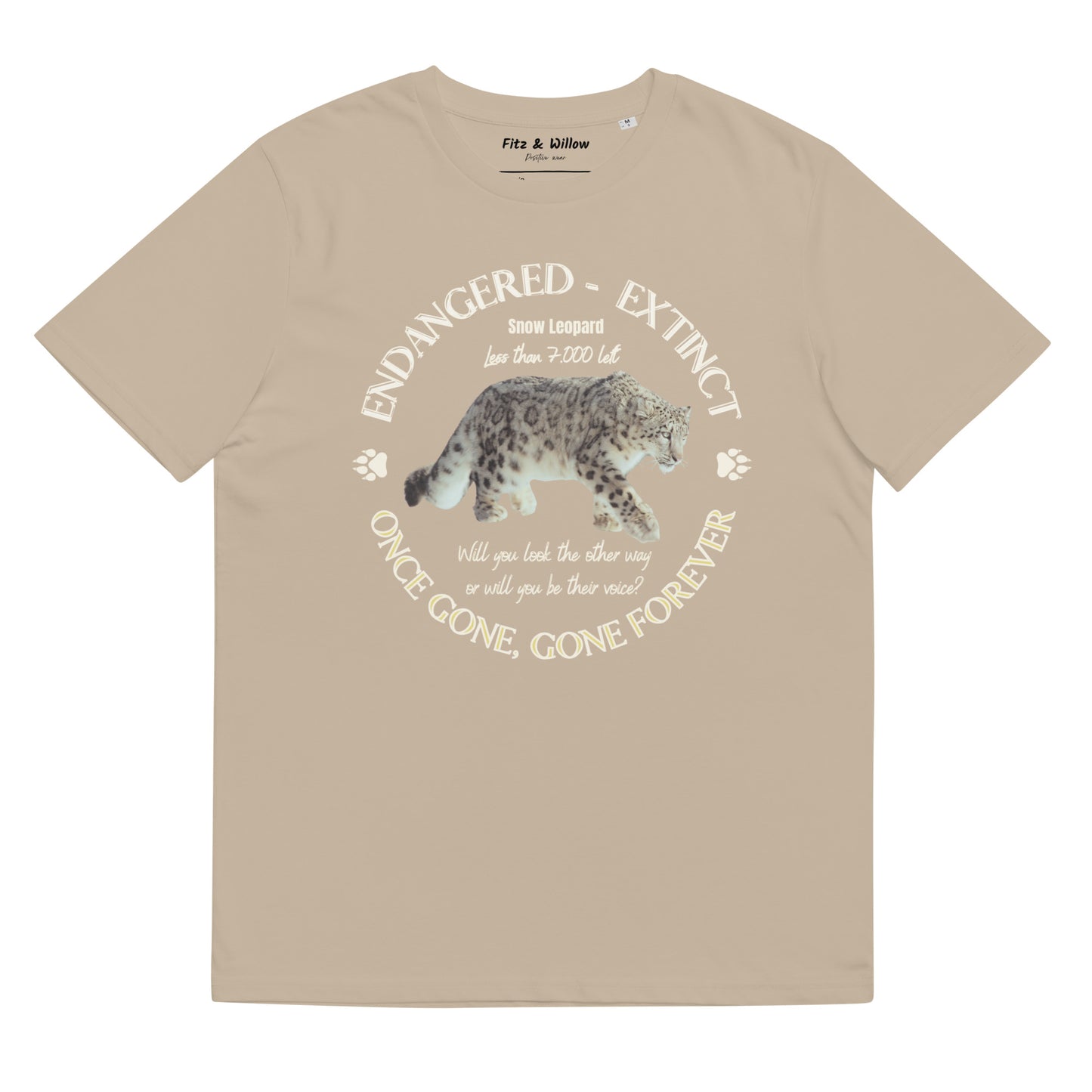 Unisex organic cotton t-shirt, Snow Leopard's voice - Fitz & Willow