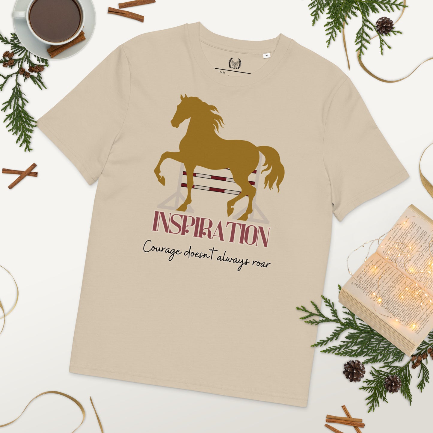 Vegan Organic Cotton Horse Print Tee with 'Inspiration' Quote - Fitz & Willow