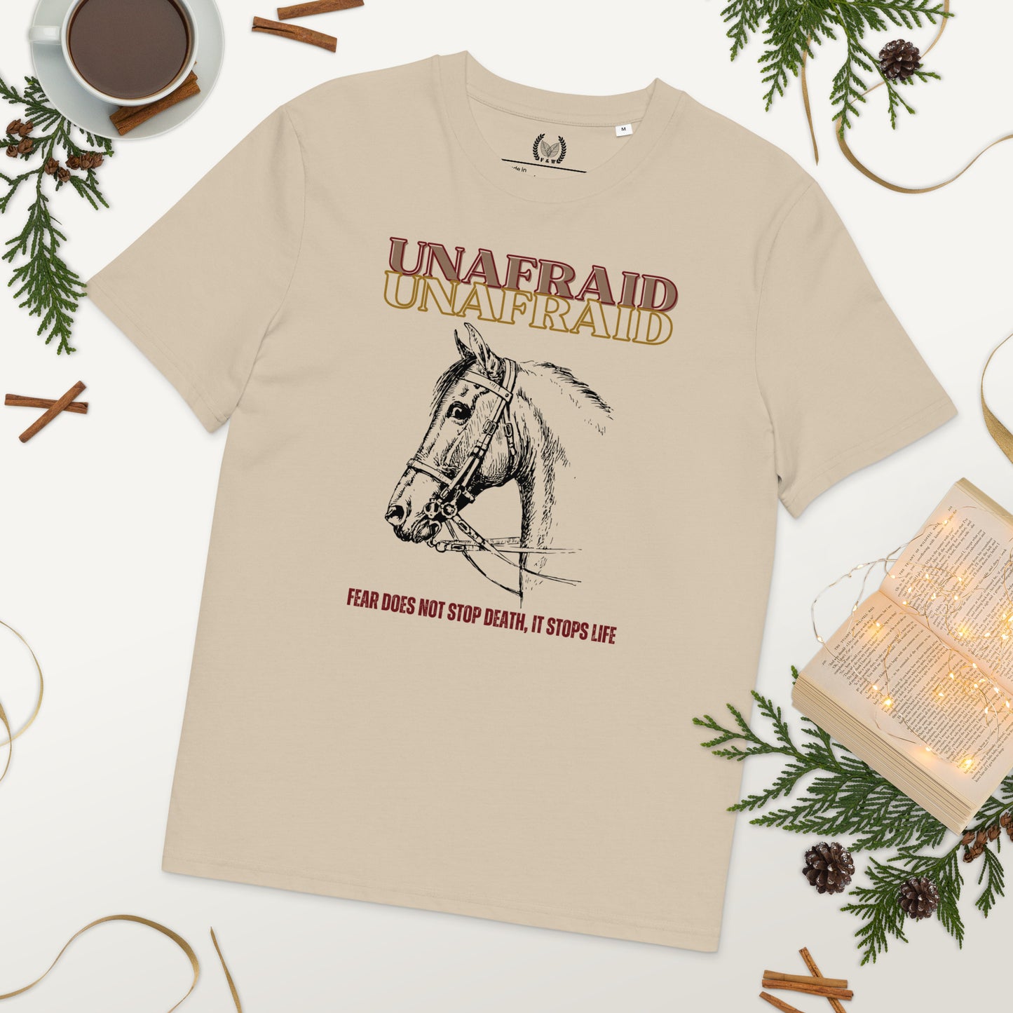 Vegan Organic Cotton Horse T-Shirt - 'Unafraid' Quote - Fitz & Willow