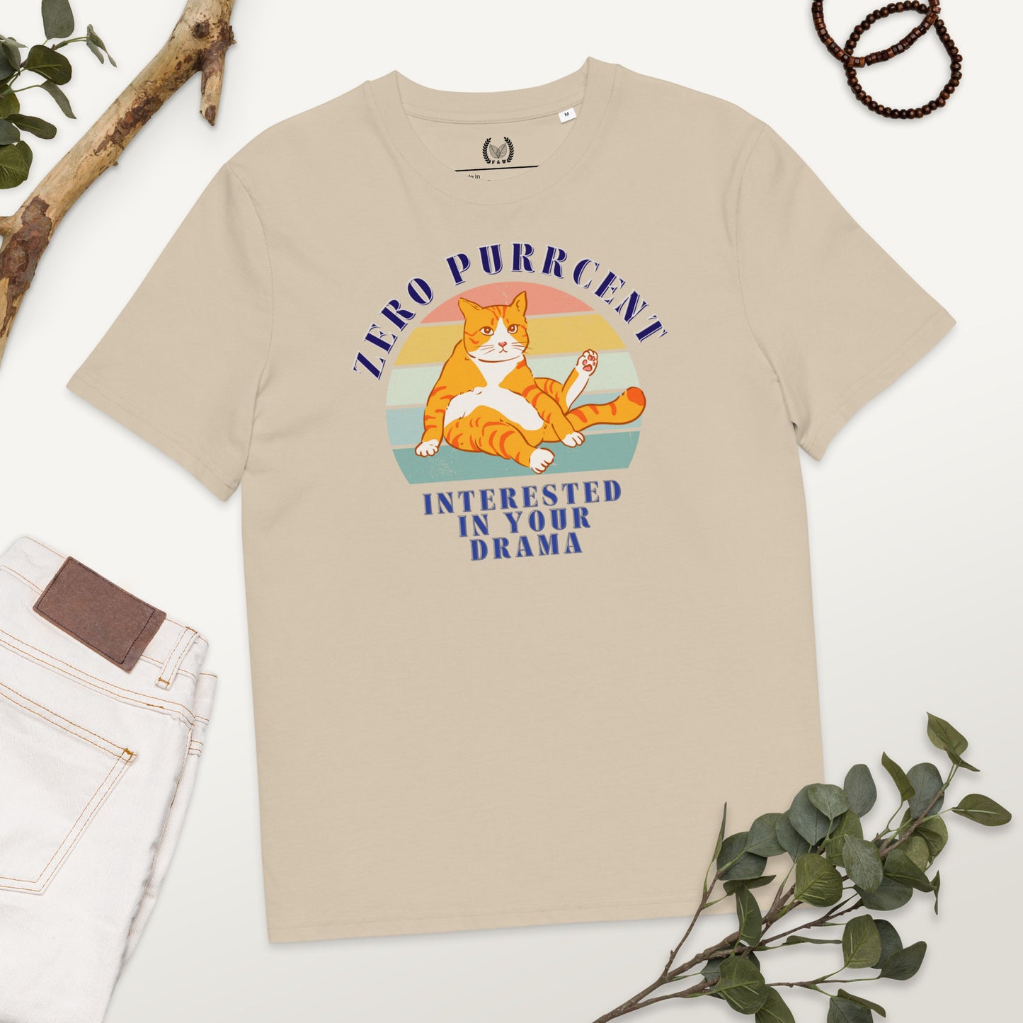 Cat Lover’s Organic Tee – Vintage Design, Zero Drama Quote - Fitz & Willow