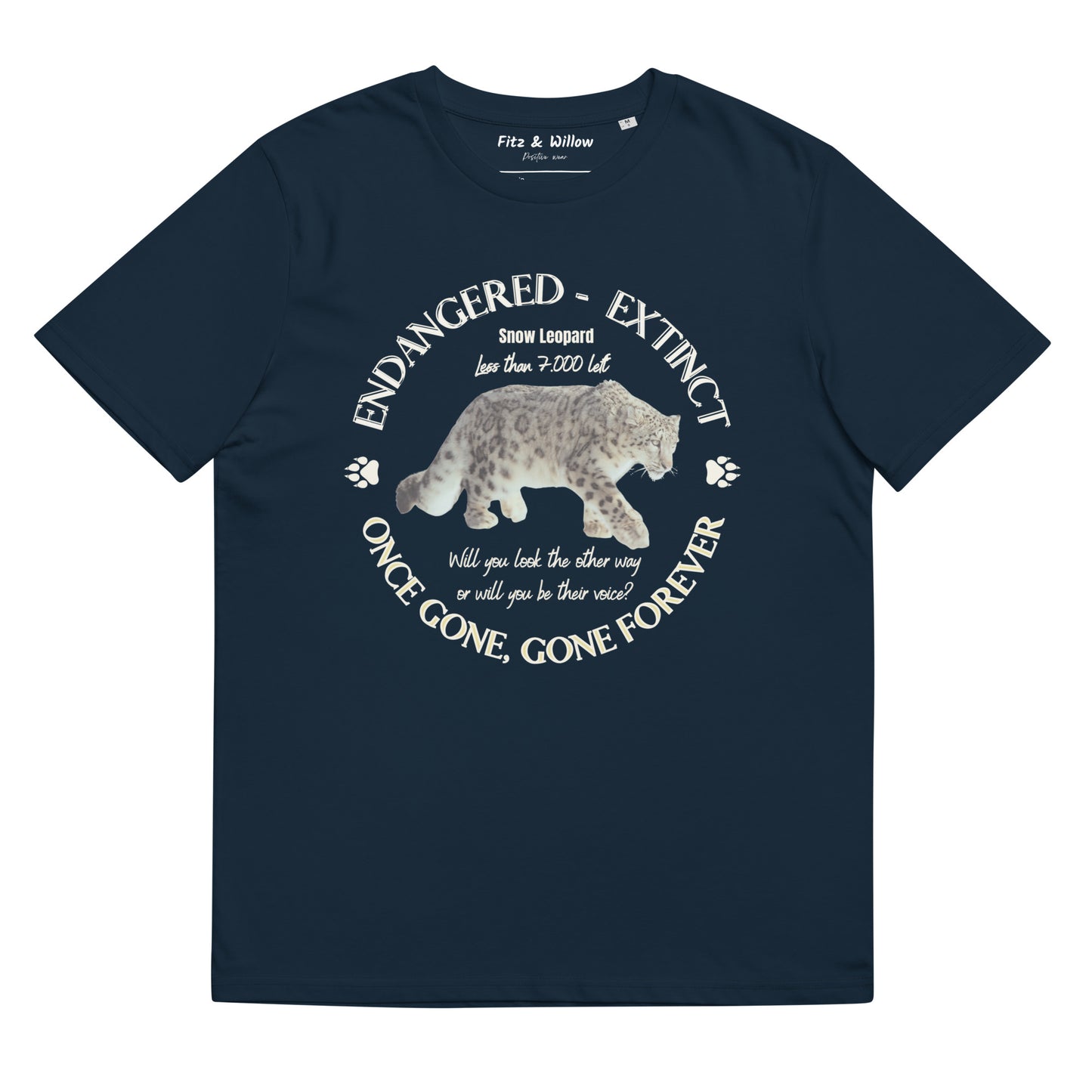 Unisex organic cotton t-shirt, Snow Leopard's voice - Fitz & Willow