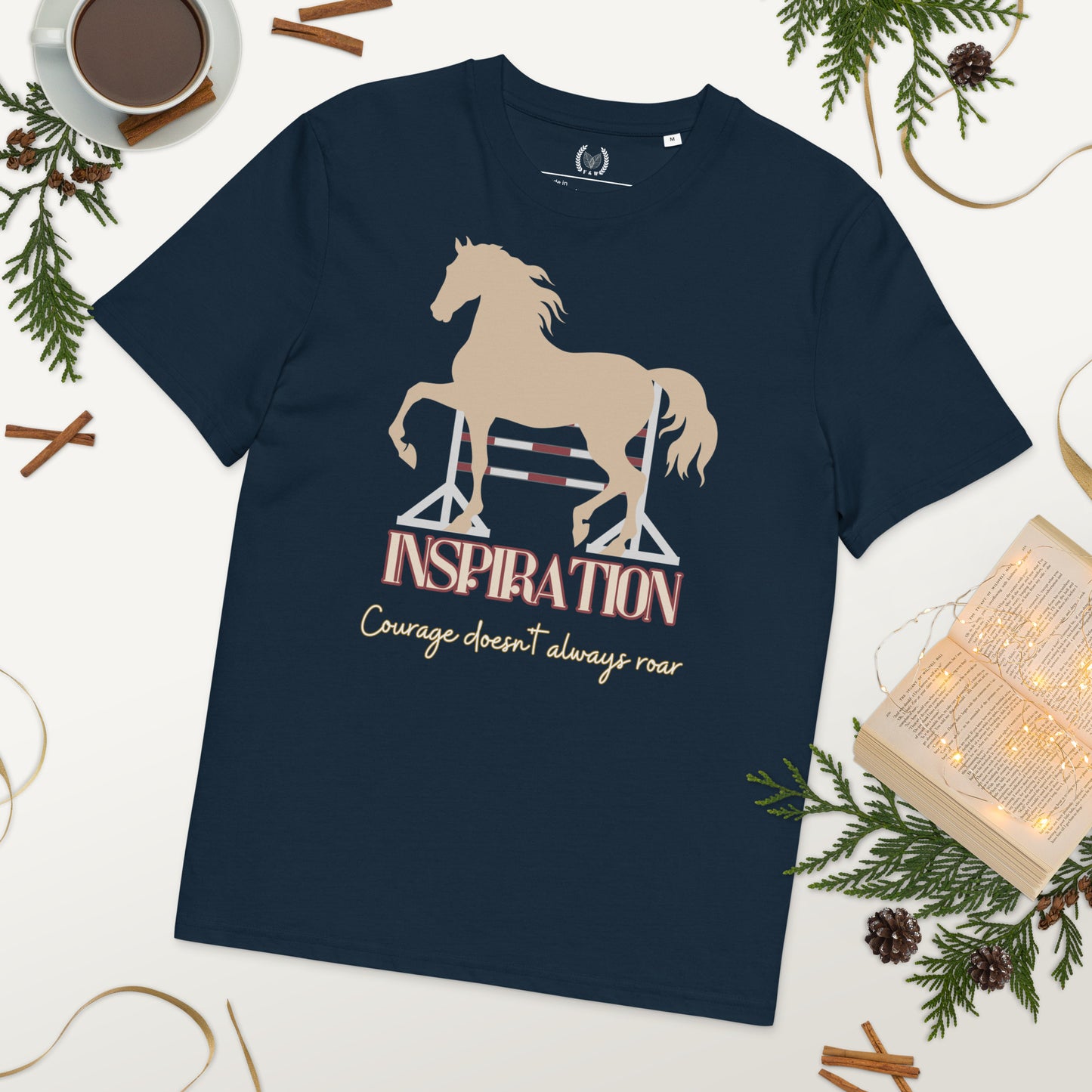 Vegan Organic Cotton Horse Print Tee with 'Inspiration' Quote - Fitz & Willow