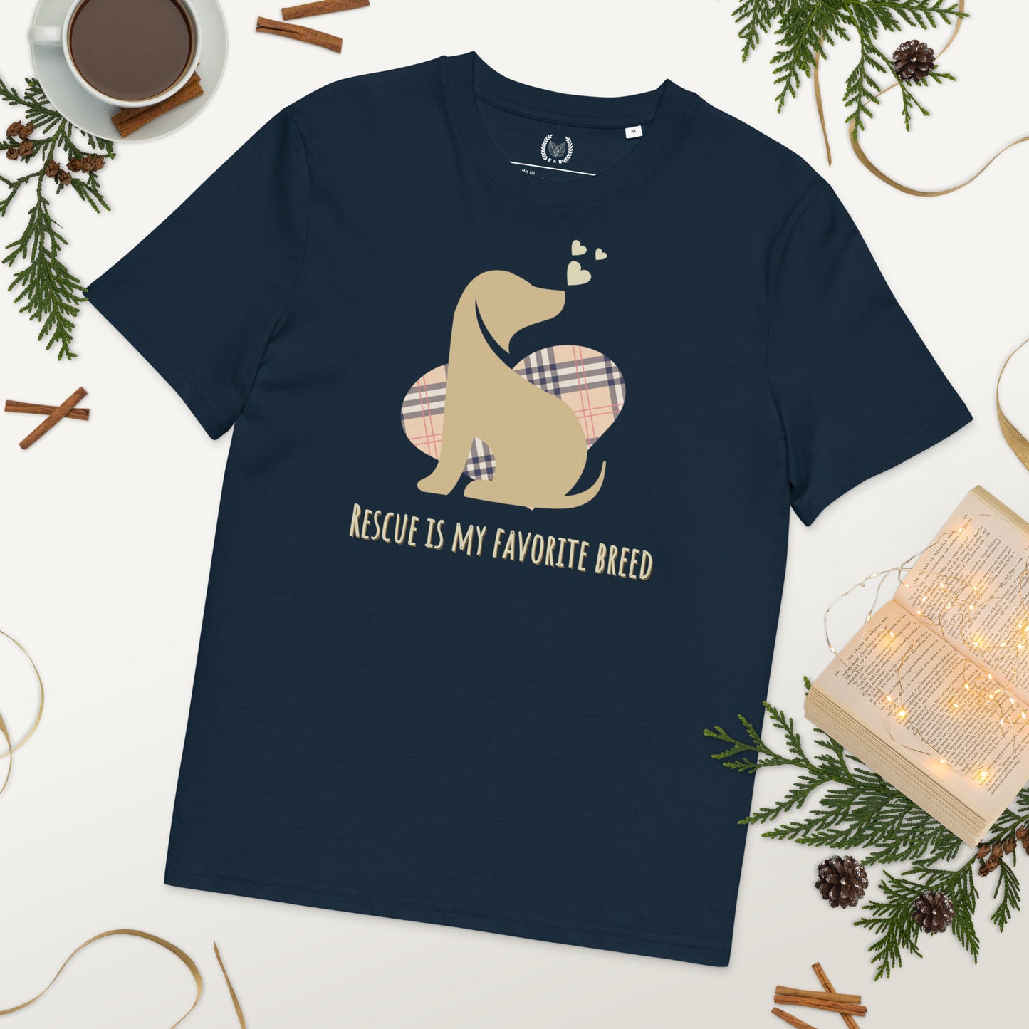 Vegan Organic Cotton Dog T-Shirt - 'Rescue Is My Favorite Breed' - Fitz & Willow
