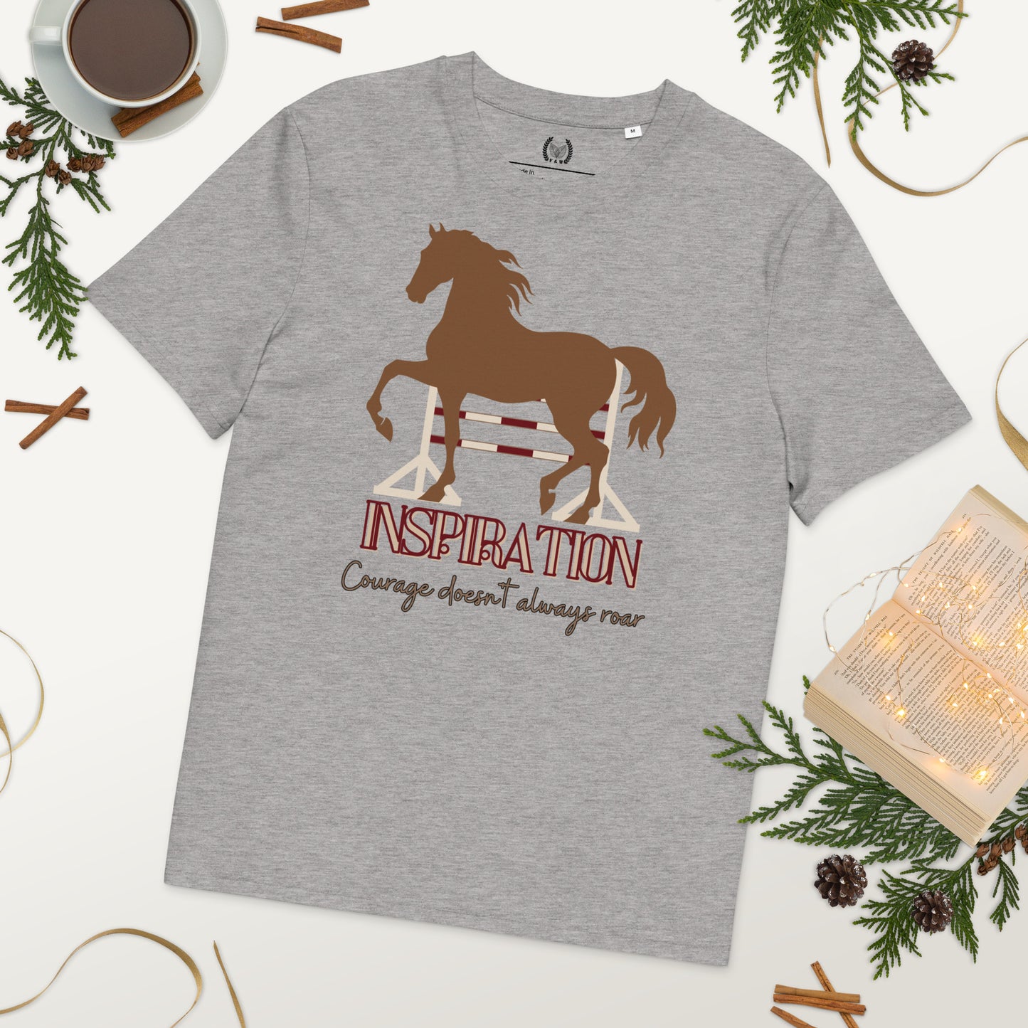 Vegan Organic Cotton Horse Print Tee with 'Inspiration' Quote - Fitz & Willow