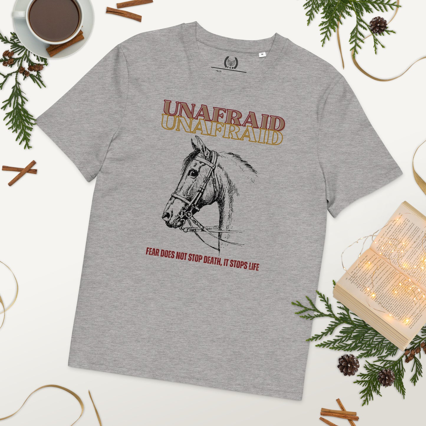 Vegan Organic Cotton Horse T-Shirt - 'Unafraid' Quote - Fitz & Willow