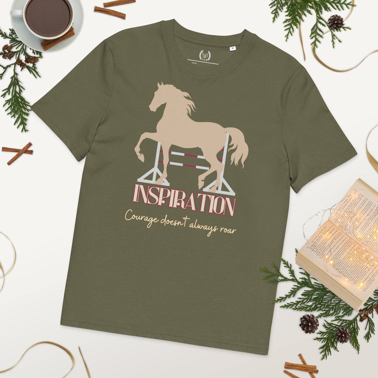 Vegan Organic Cotton Horse Print Tee with 'Inspiration' Quote - Fitz & Willow