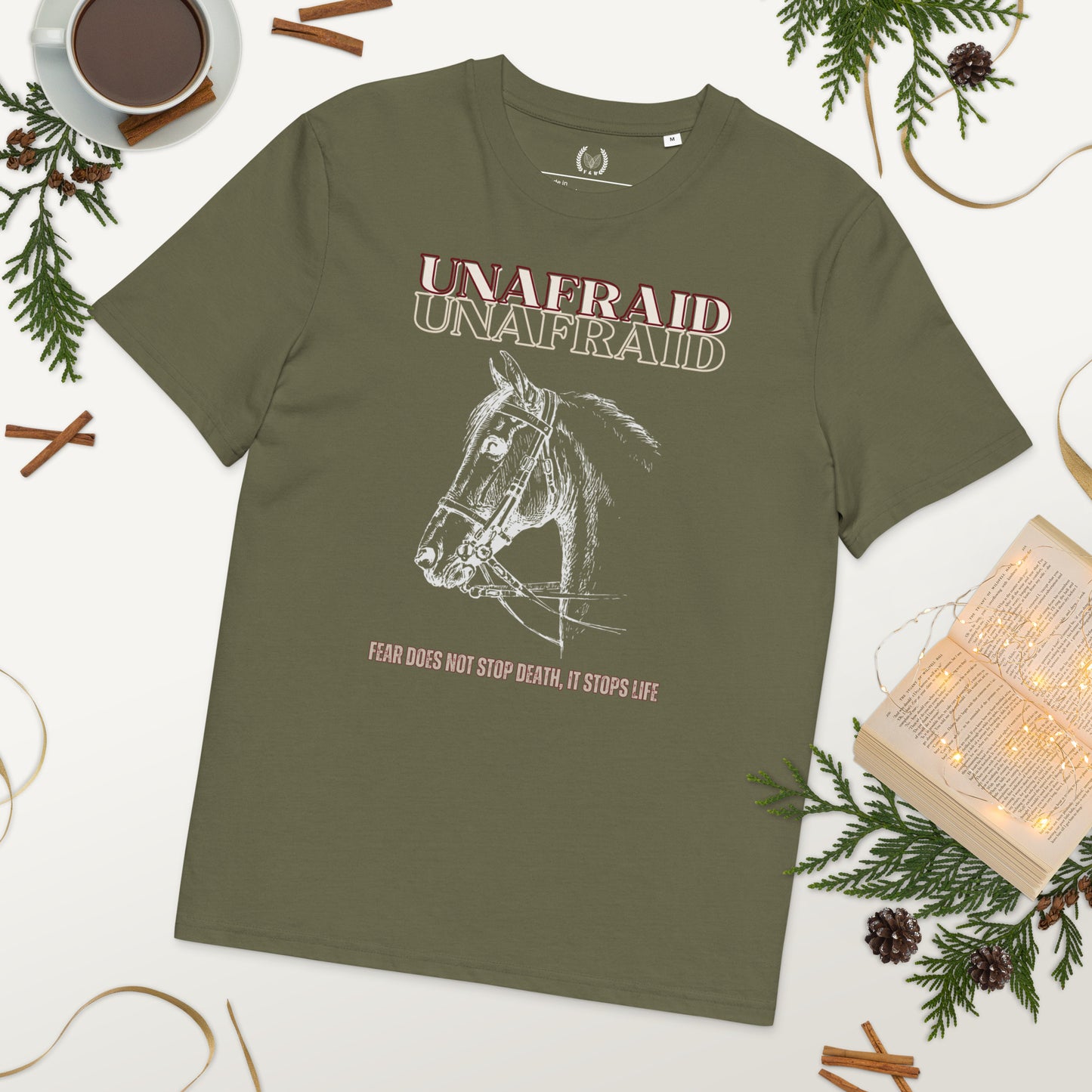 Vegan Organic Cotton Horse T-Shirt - 'Unafraid' Quote - Fitz & Willow