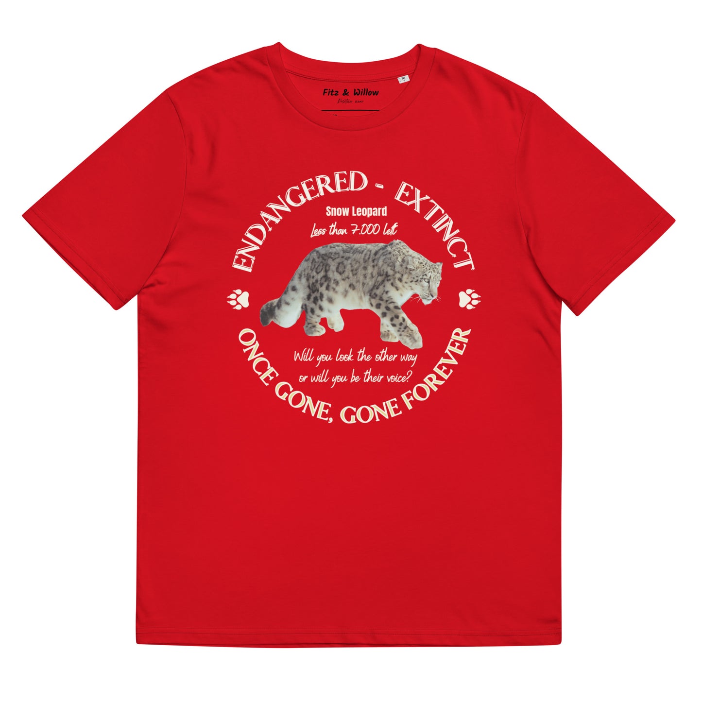 Unisex organic cotton t-shirt, Snow Leopard's voice - Fitz & Willow
