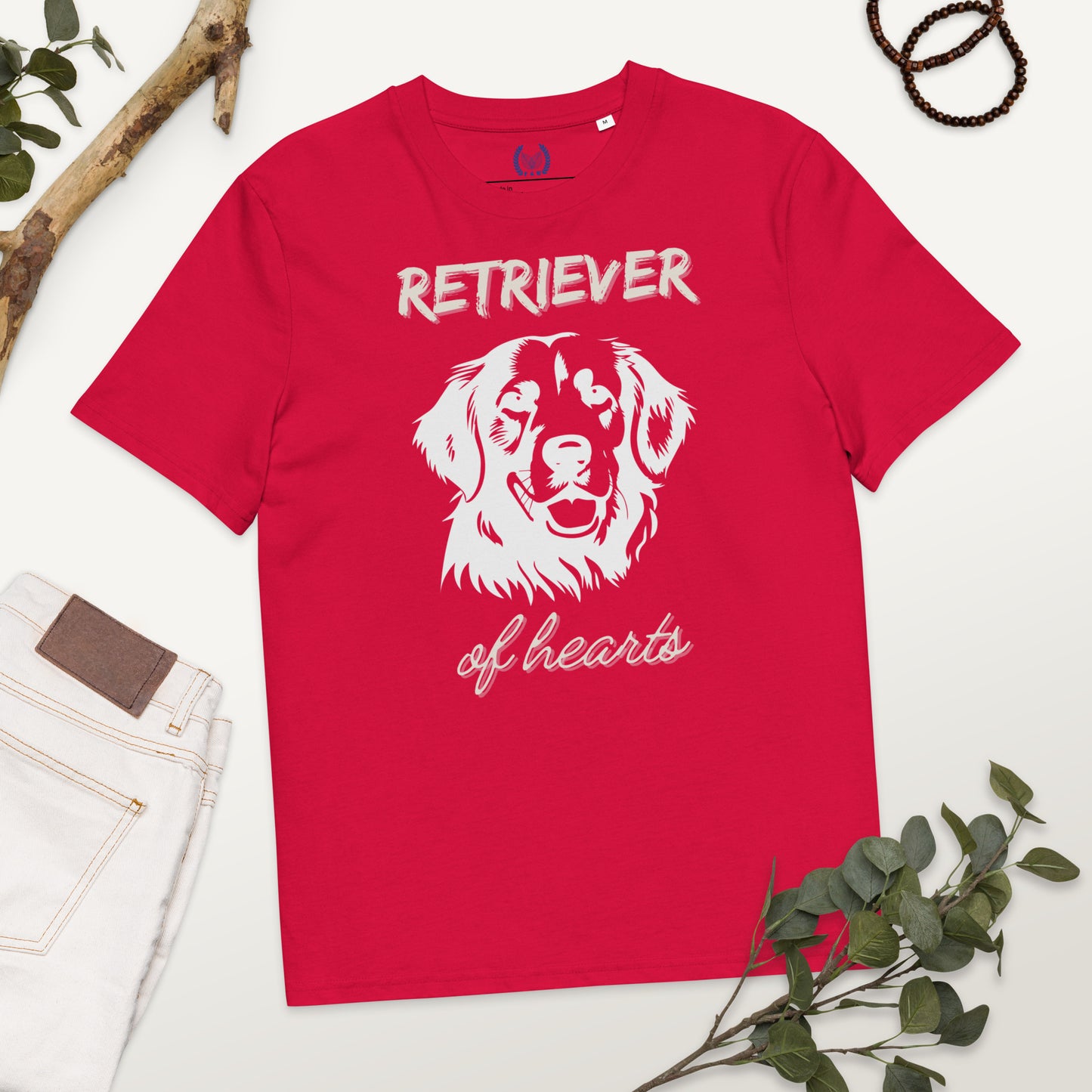 Vegan 100% Organic Cotton T-Shirt with Golden Retriever Print - 'Retriever of Hearts' Quote | Eco-Friendly, Soft & Sustainable - Fitz & Willow